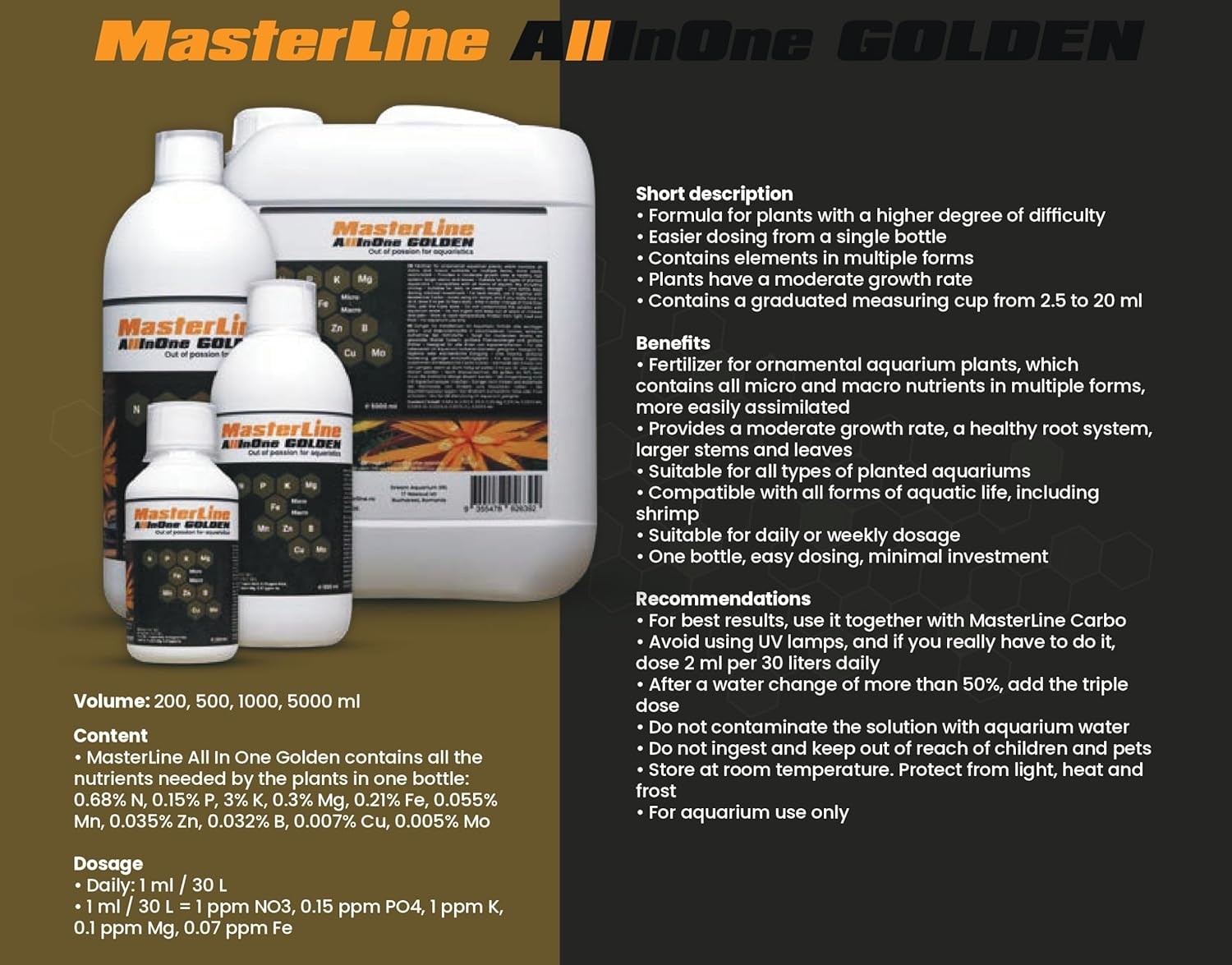 MasterLine All In One Golden Kompleks Mikro Gübre 500 ml