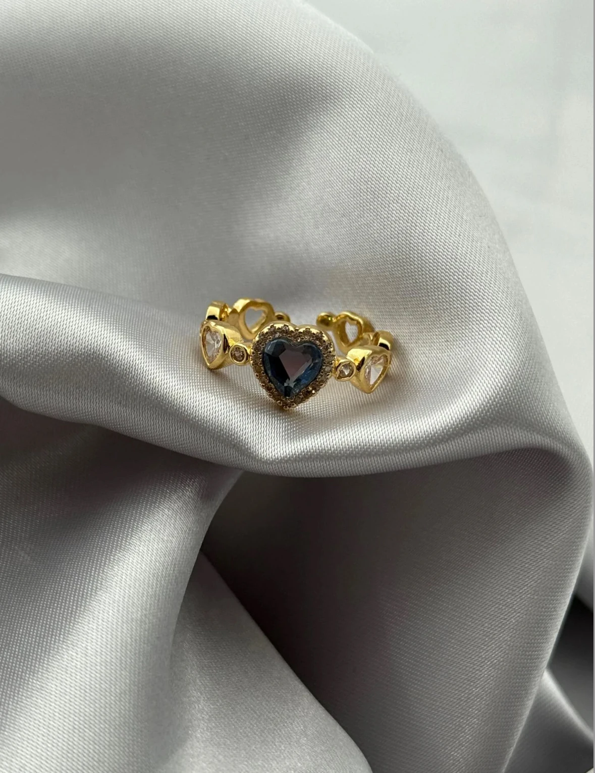 Altın Kaplama Taşlı Kalp Figürlü Yüzük- Ayarlanabilir