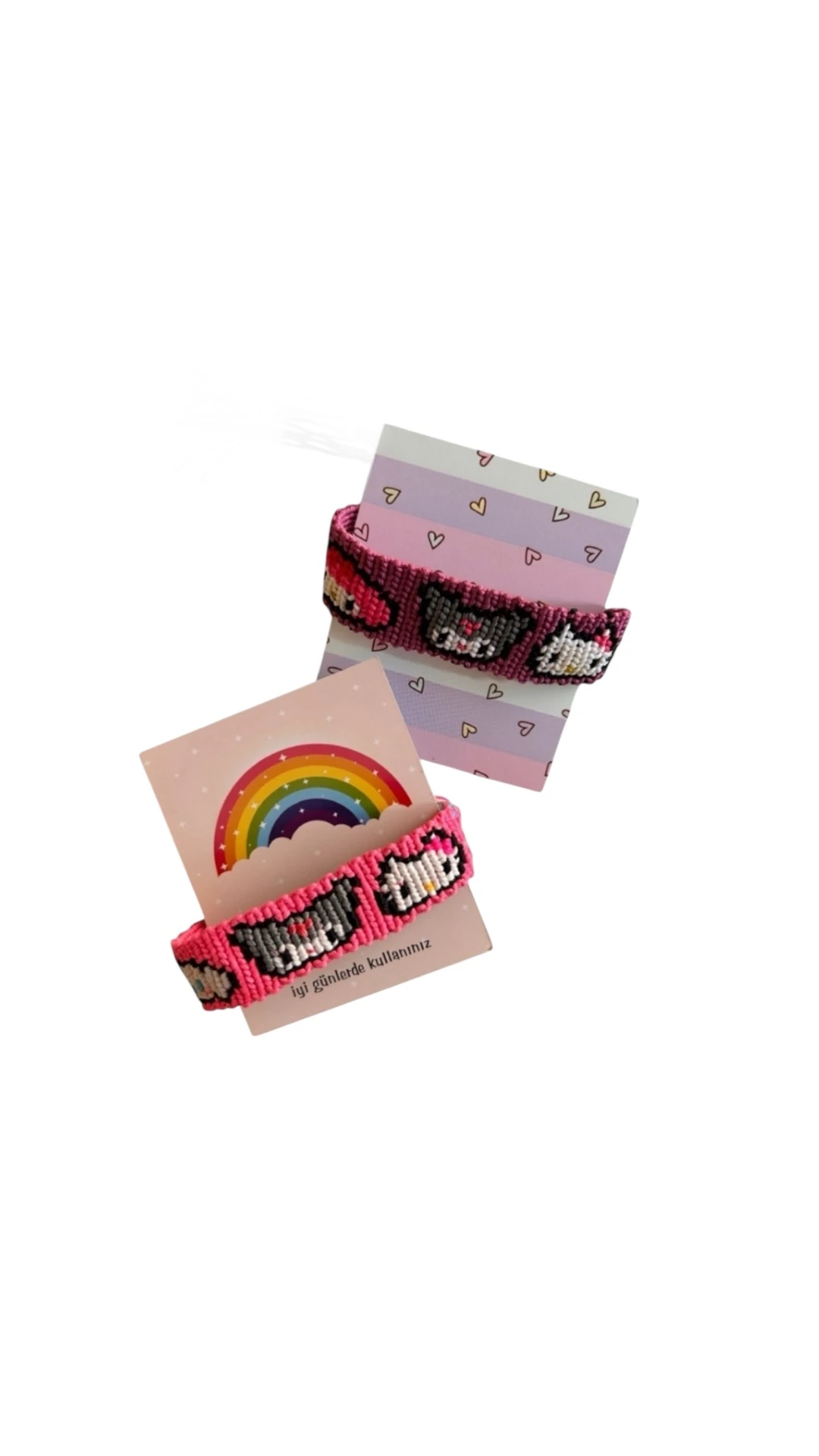 El Yapımı Kawaii Karakterli Pembe Dostluk Bilekliği