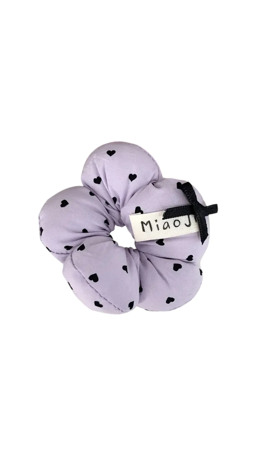 Kore Stili Kalp Desenli Lavanta Moru Çiçek Toka (Puffy Scrunchie)