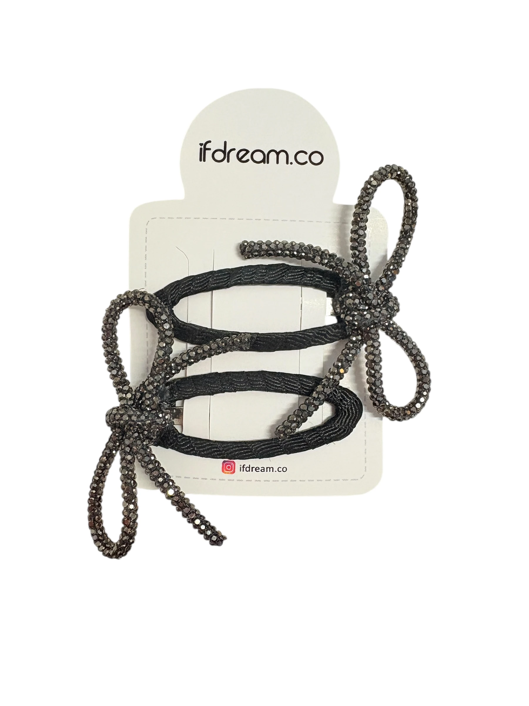 2'li Kristal Taşlı Fiyonk Saç Tokası Seti - Siyah Parlak Klips-ÇıtÇıt toka