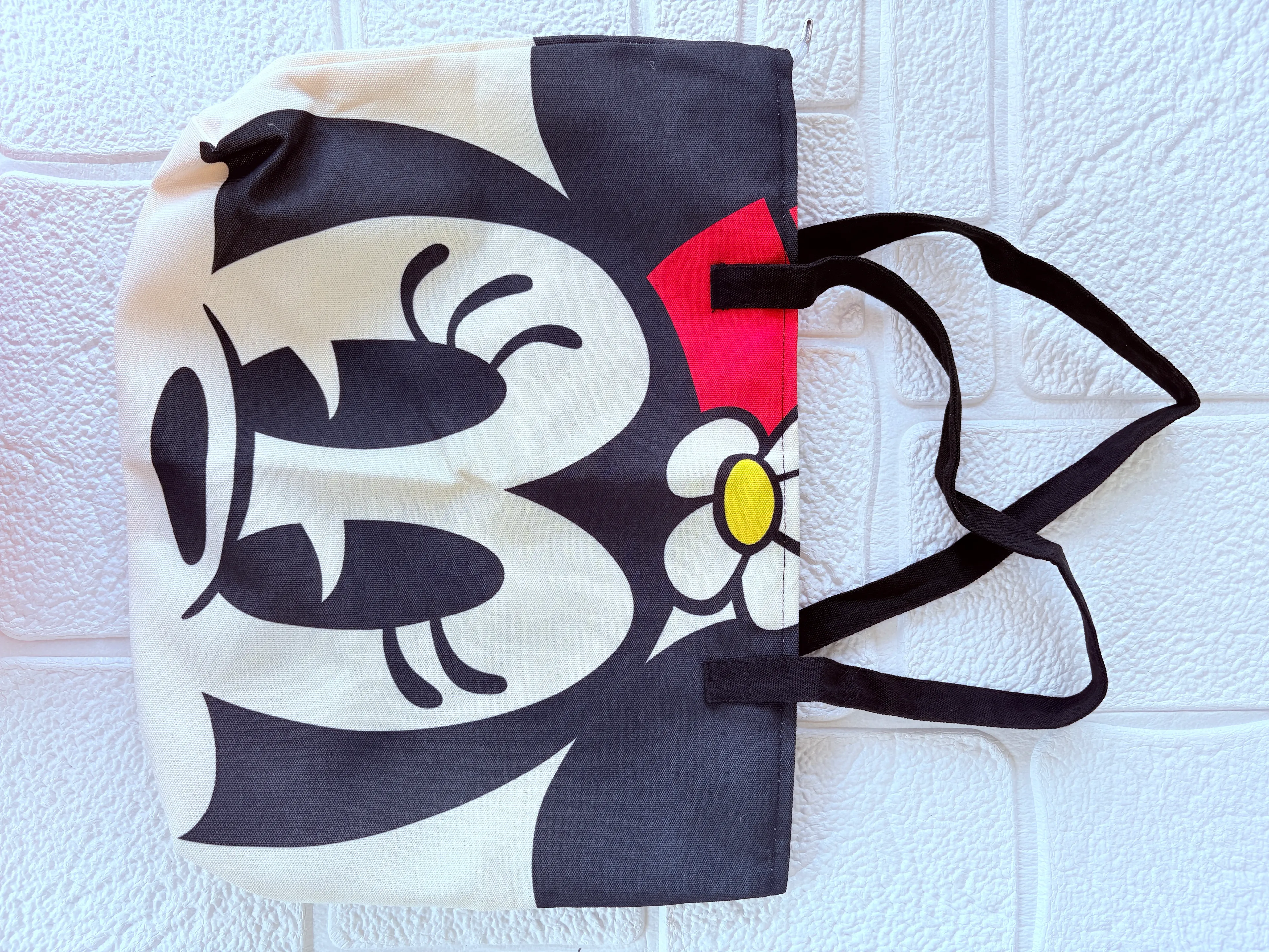 Minnie Mouse Siyah Bez Kanvas Büyük boy Çanta – Disney Desenli Kanvas Kumaş Çanta