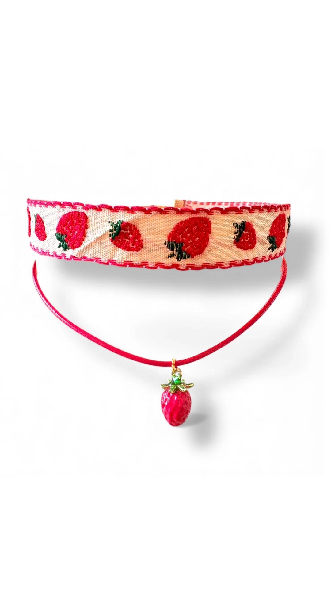 El Yapımı Çilek Desenli Choker Kolye | Renkli Aksesuar