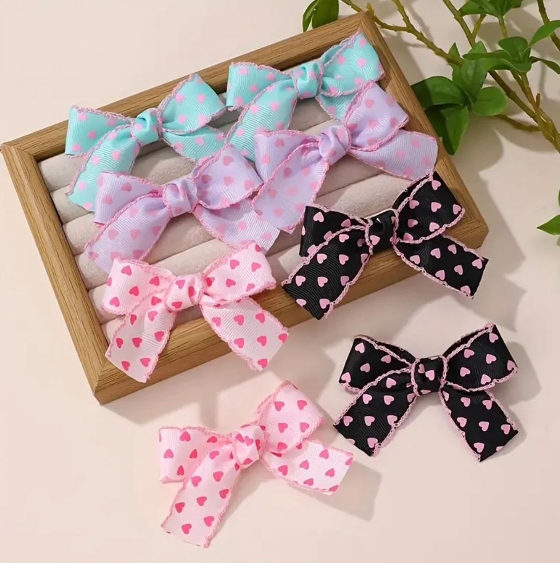 2'li Siyah Pembe Kalp Desenli Fiyonk Toka Seti - Grogren Kurdele Gotik Şık Klips