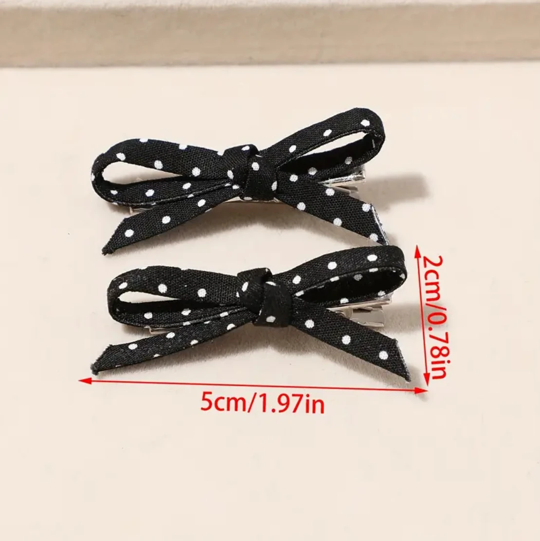 2'li Siyah Puantiyeli Fiyonk Saç Klipsi Seti - Mini Vintage Kurdele Toka