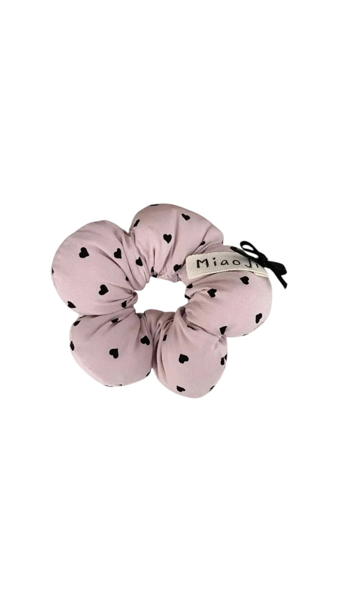 Kore Stili Kalp Desenli Pembe Çiçek Toka (Puffy Scrunchie)