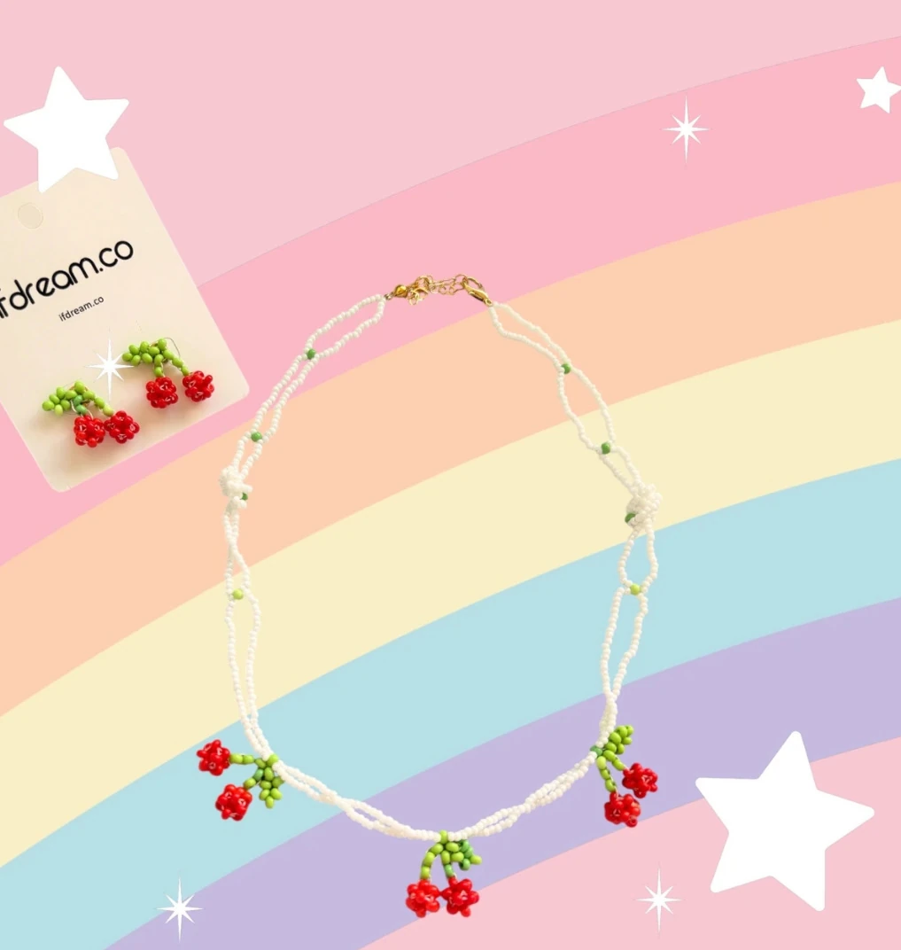 Kiraz boncuklu kolye küpe takımı