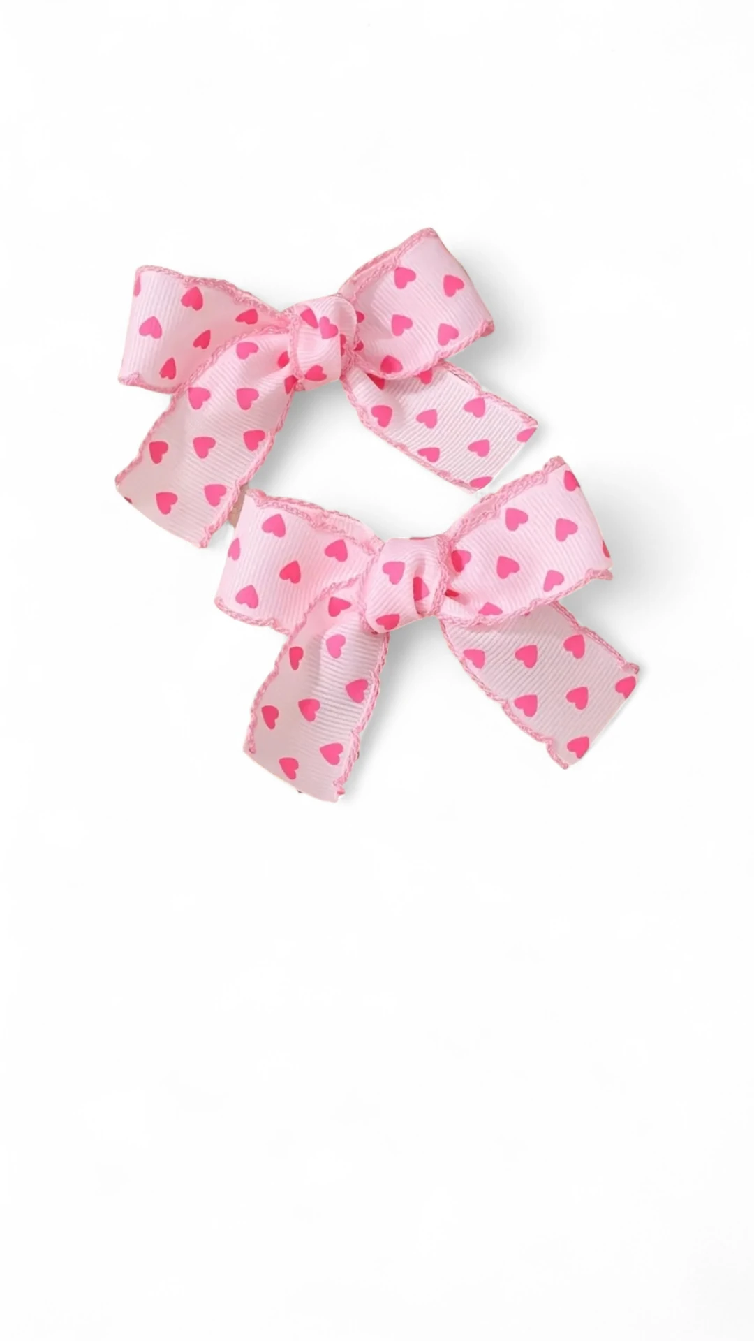 2'li Pudra Pembe Kalp Desenli Fiyonk Toka Seti - Sevimli Kurdele Saç Klipsi