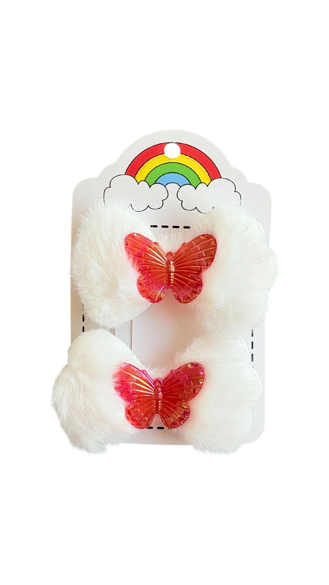 2'li Peluş Kelebek Figürlü Kız Çocuk Klips Toka Seti - Beyaz Tüylü Kışlık Saç Aksesuarı