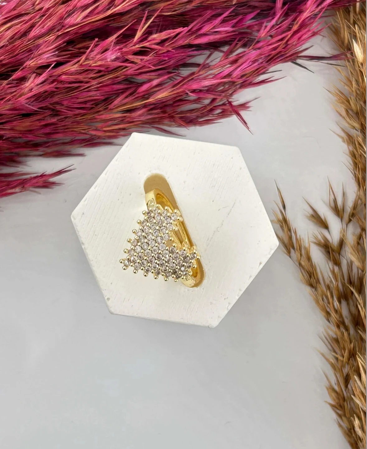 Altın Kaplama Taşlı Kalp Figürlü Yüzük-Ayarlanabilir