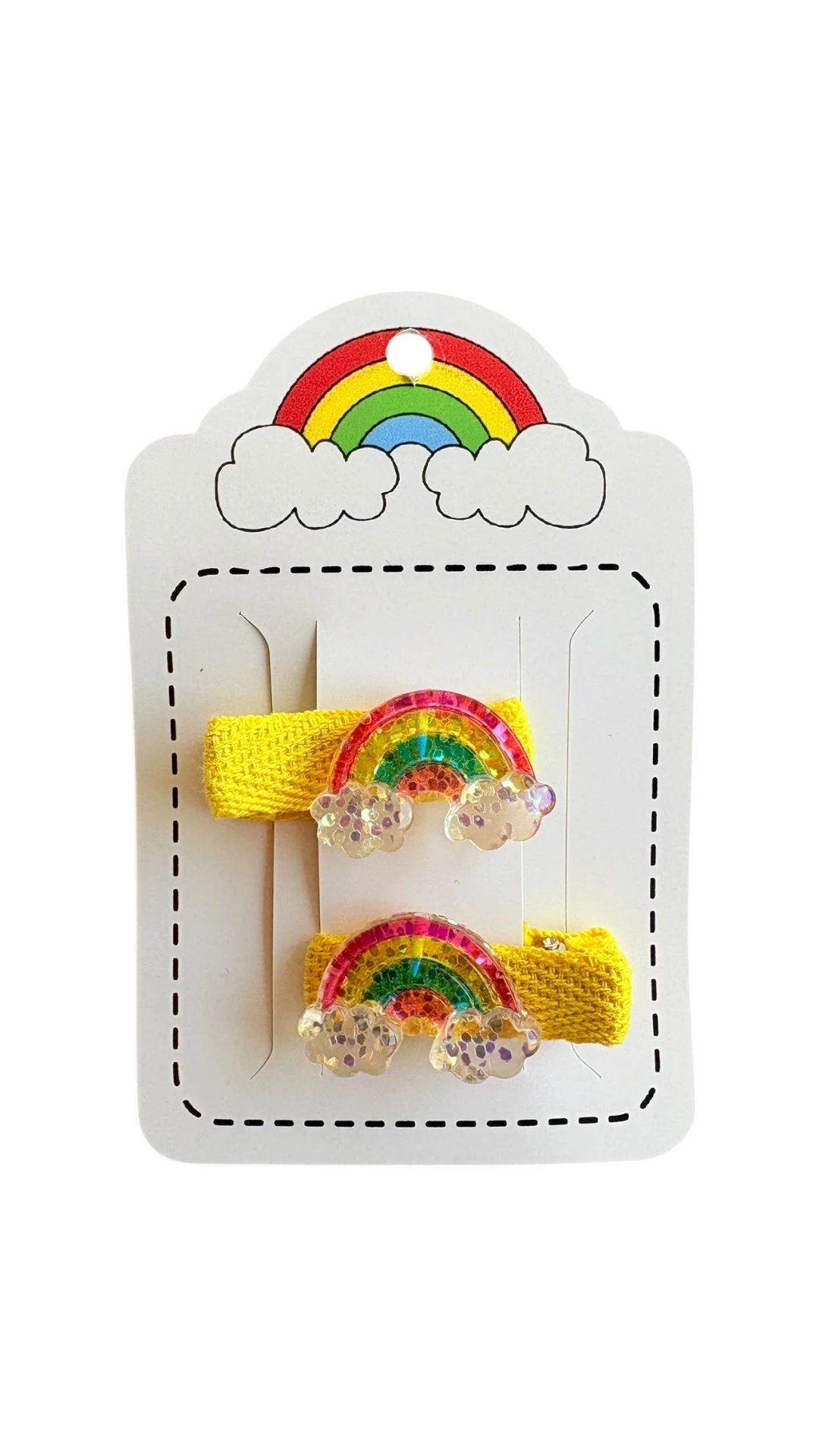 2'li Gökkuşağı ve Bulut Figürlü Parıltılı Kız Çocuk Toka Seti - Sarı Klipsli Saç Aksesuarı