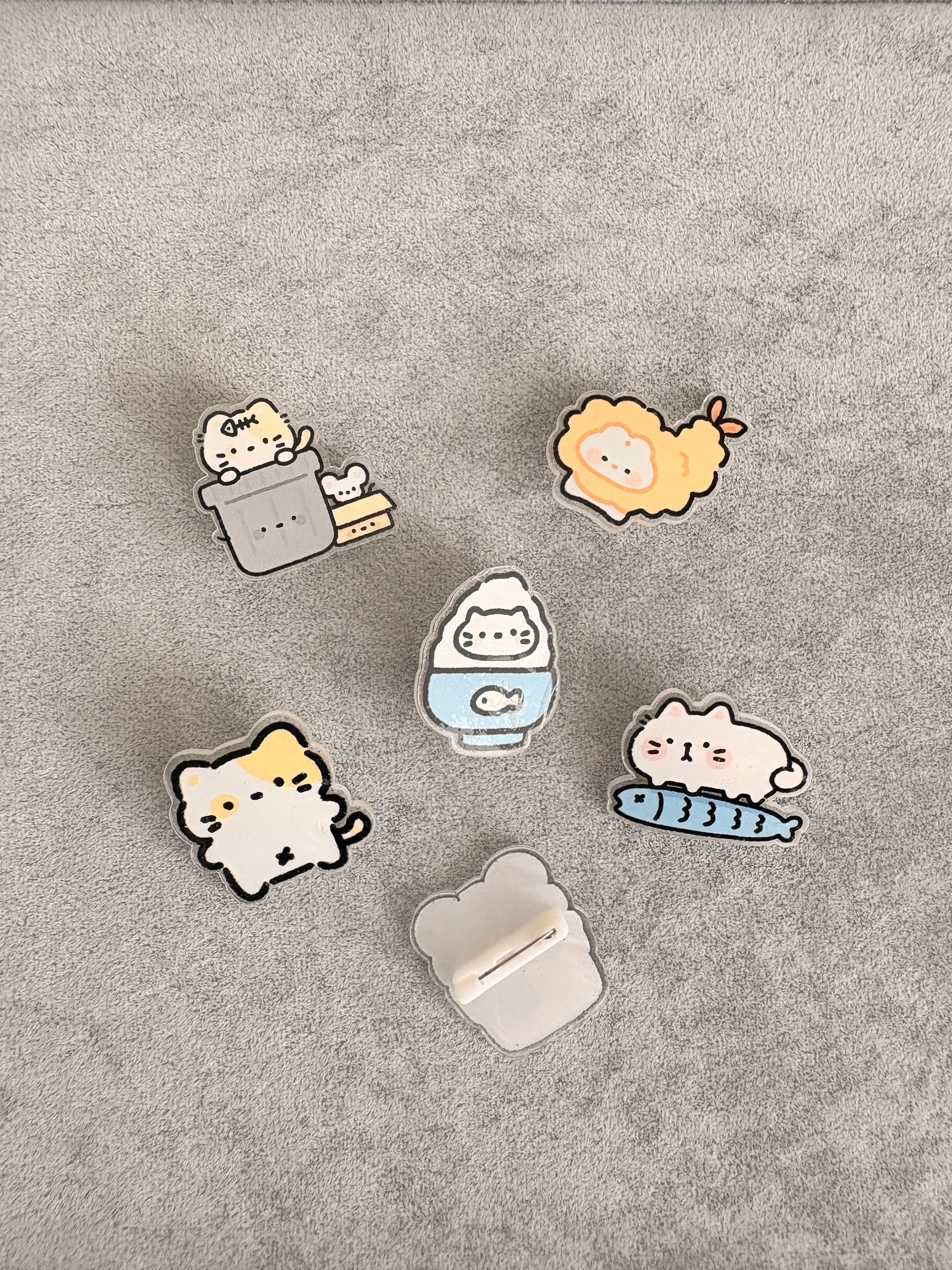 Sevimli Kedi ve Tatlı Karakterler Şeffaf Etiketli Rozet Seti (6’lı)