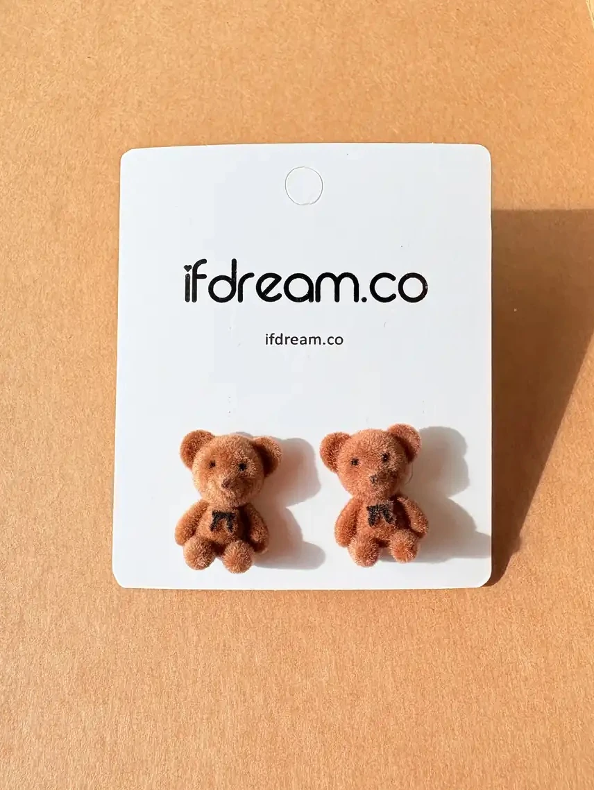 Peluş Ayıcık Küpe – Sevimli ve Eğlenceli Tasarım-kahverengi