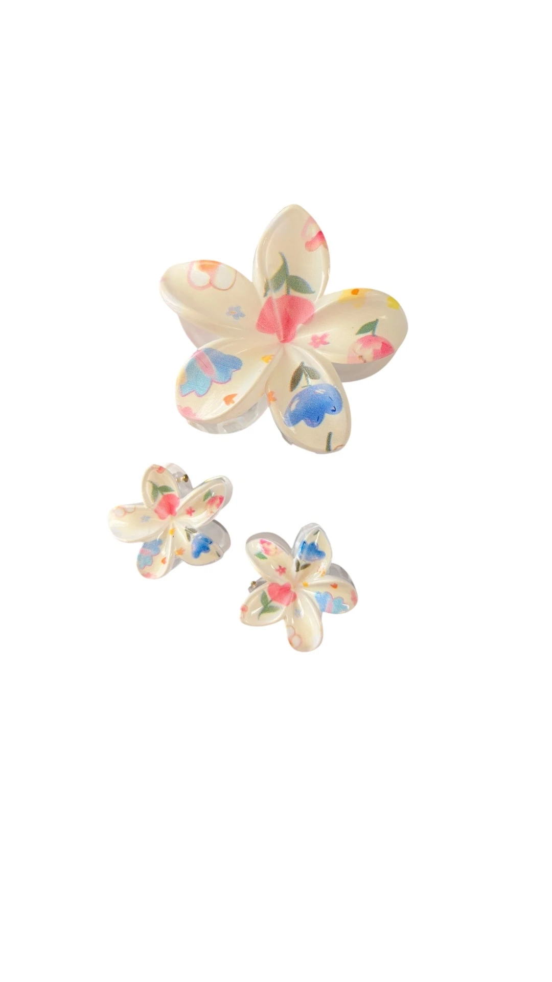 3 lü Lale Desenli Çiçek Toka Seti- Büyük Boy ve Küçük Boy Kawaii Saç Klipsleri