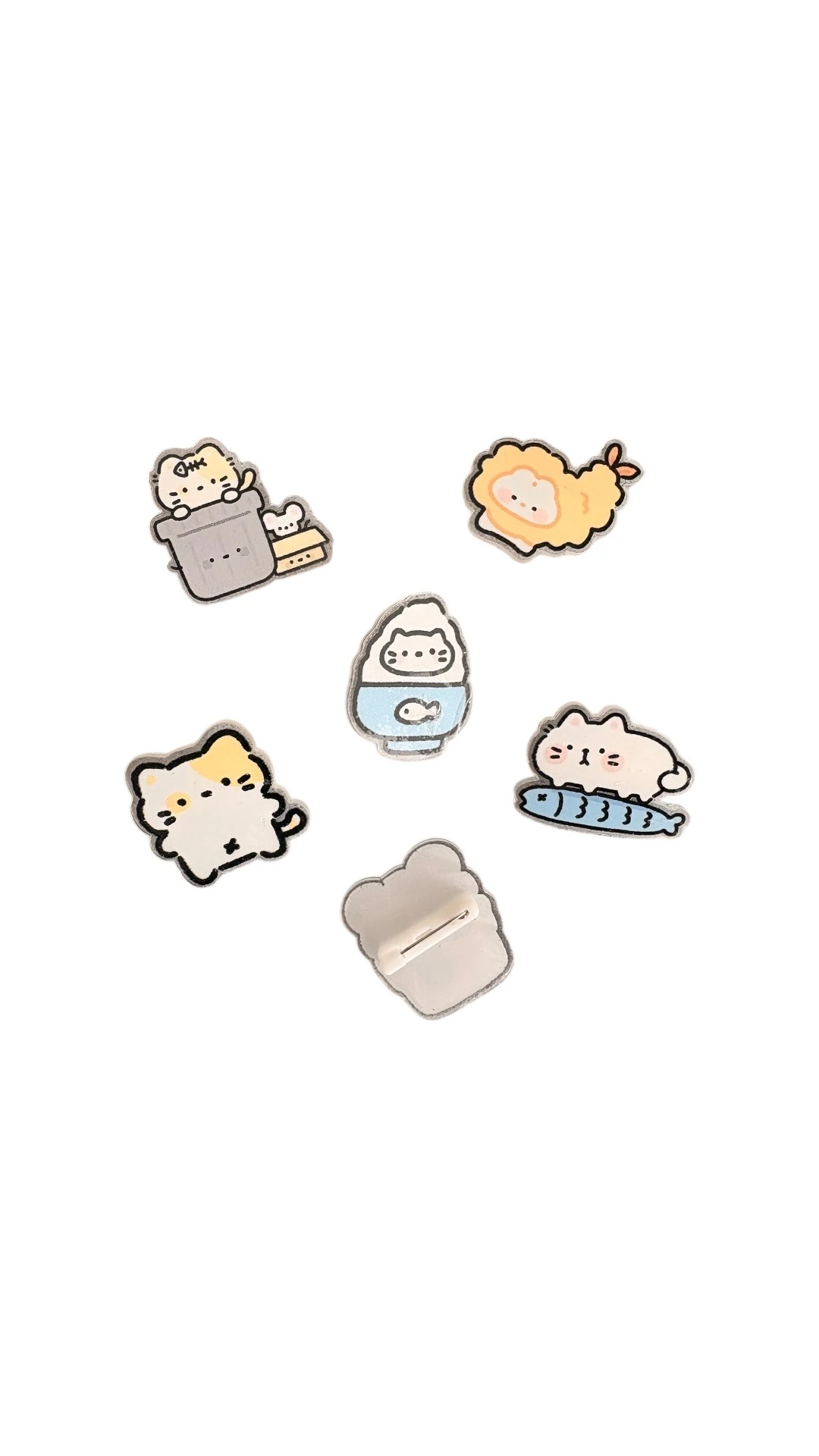 Sevimli Kedi ve Tatlı Karakterler Şeffaf Etiketli Rozet Seti (6’lı)