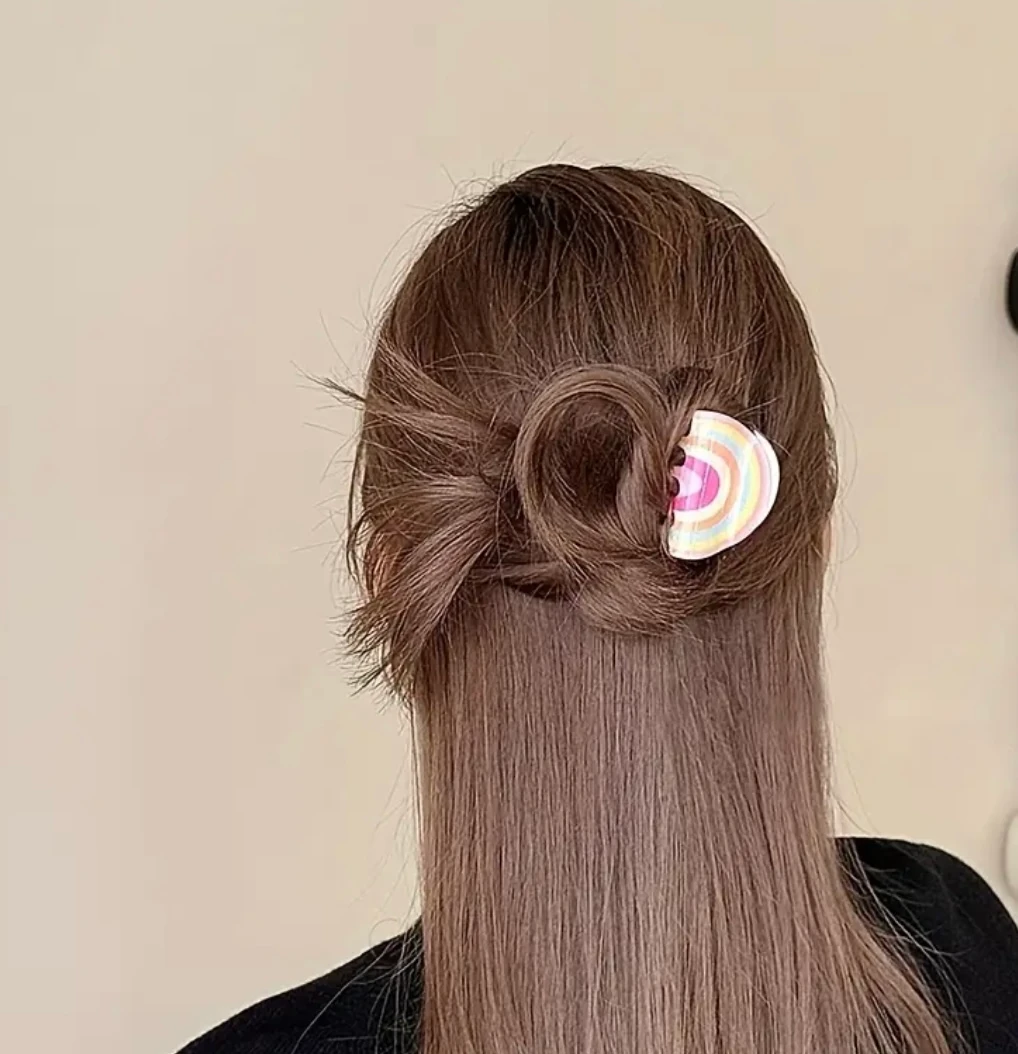 Gökkuşağı Simli Büyük Mandal Toka - Akrilik Pastel Renk Saç Klipsi