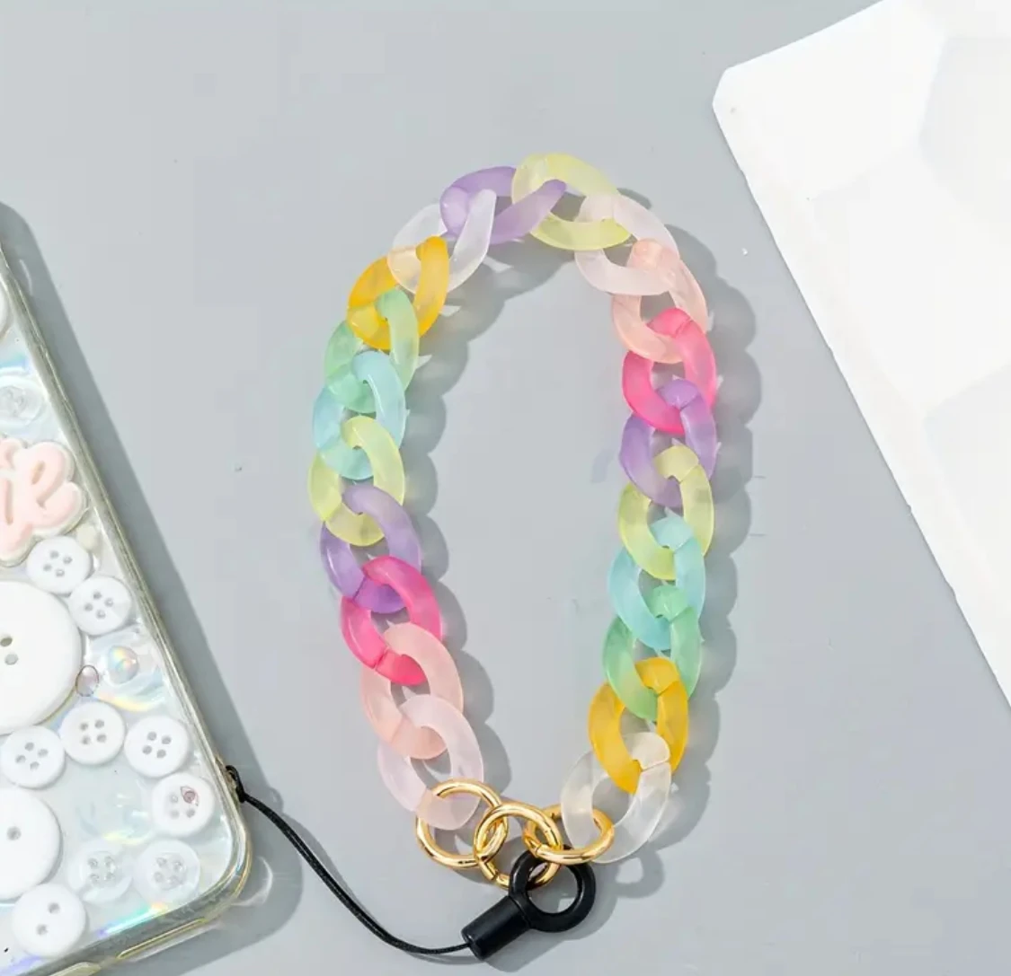 Gökkuşağı Pastel Renkli Akrilik Zincir Telefon Bilek Askısı / El Kayışı