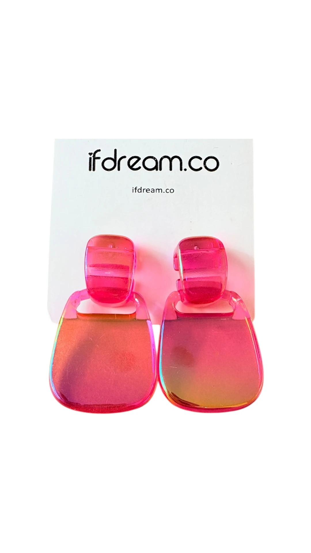 Neon Pembe Akrilik Geometrik Küpe – Modern & Parlak Tasarım