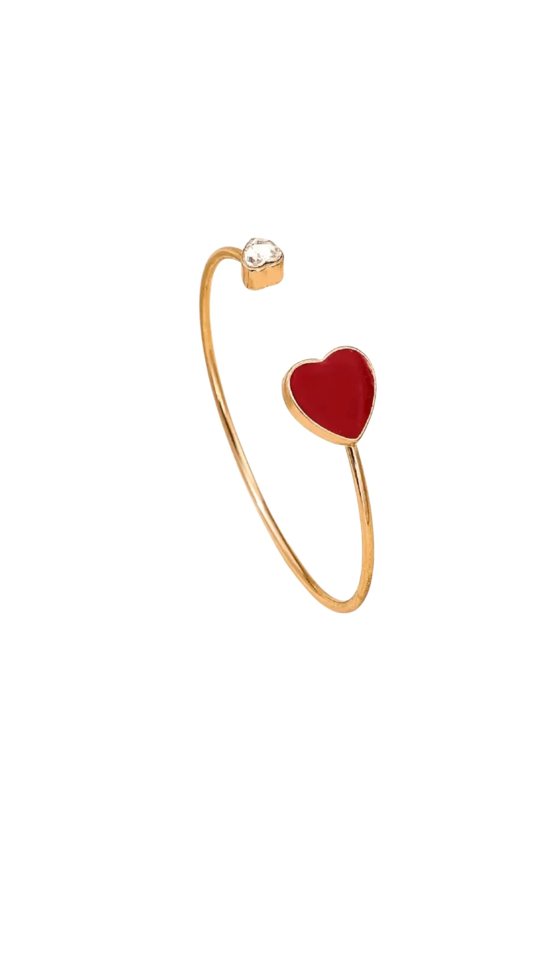 Altın Kaplama Kırmızı Kalp ve Tektaş Uçlu Açık Bileklik