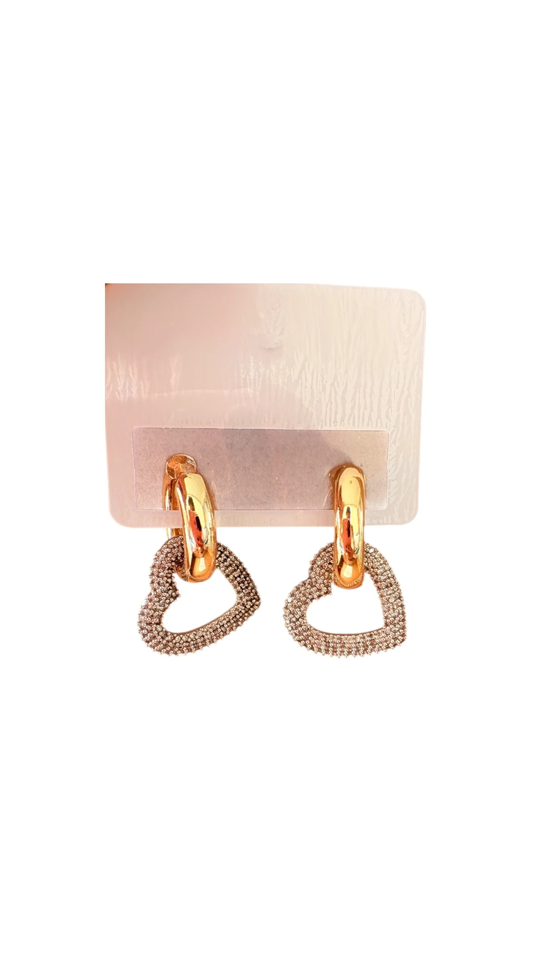 Kalp Figürlü Zirkon Taşlı Altın Rengi Halka Küpe