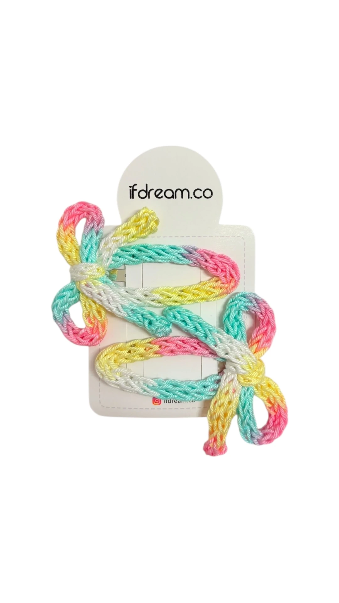 2'li Pastel Gökkuşağı Tığ İşi Örgü Fiyonk Toka Seti - Tie-Dye Çıtçıt Kawaii Aksesuar