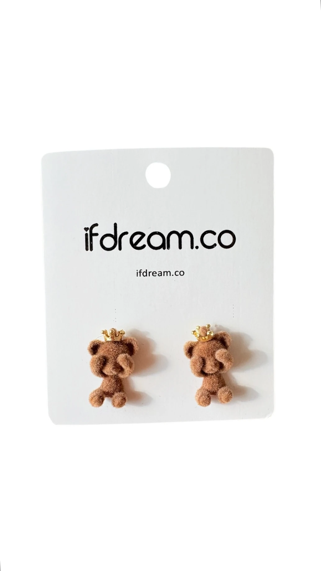 Taçlı Peluş Ayıcık Küpe – Sevimli ve Eğlenceli Tasarım-kahverengi