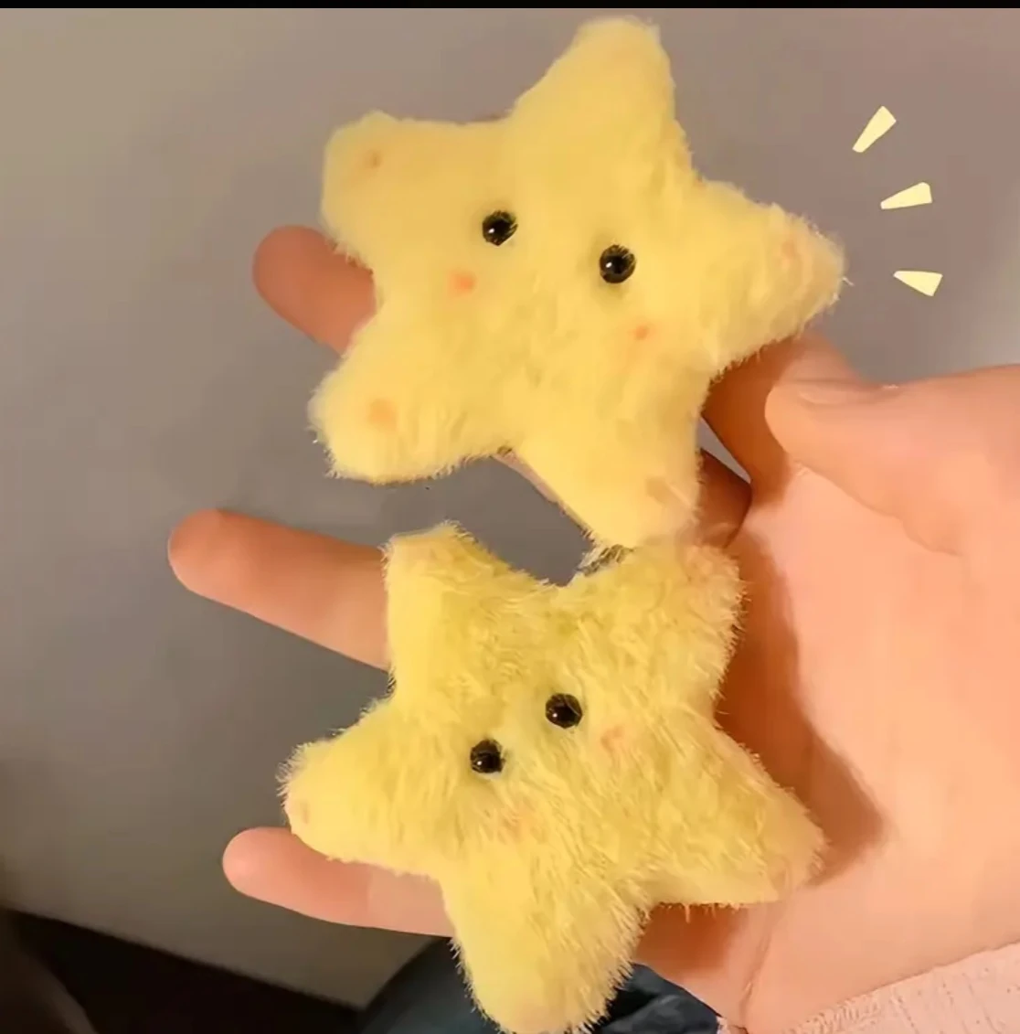 2'li Sarı Peluş Yıldız Toka Seti - Sevimli Kawaii Yumuşak Saç Klipsi
