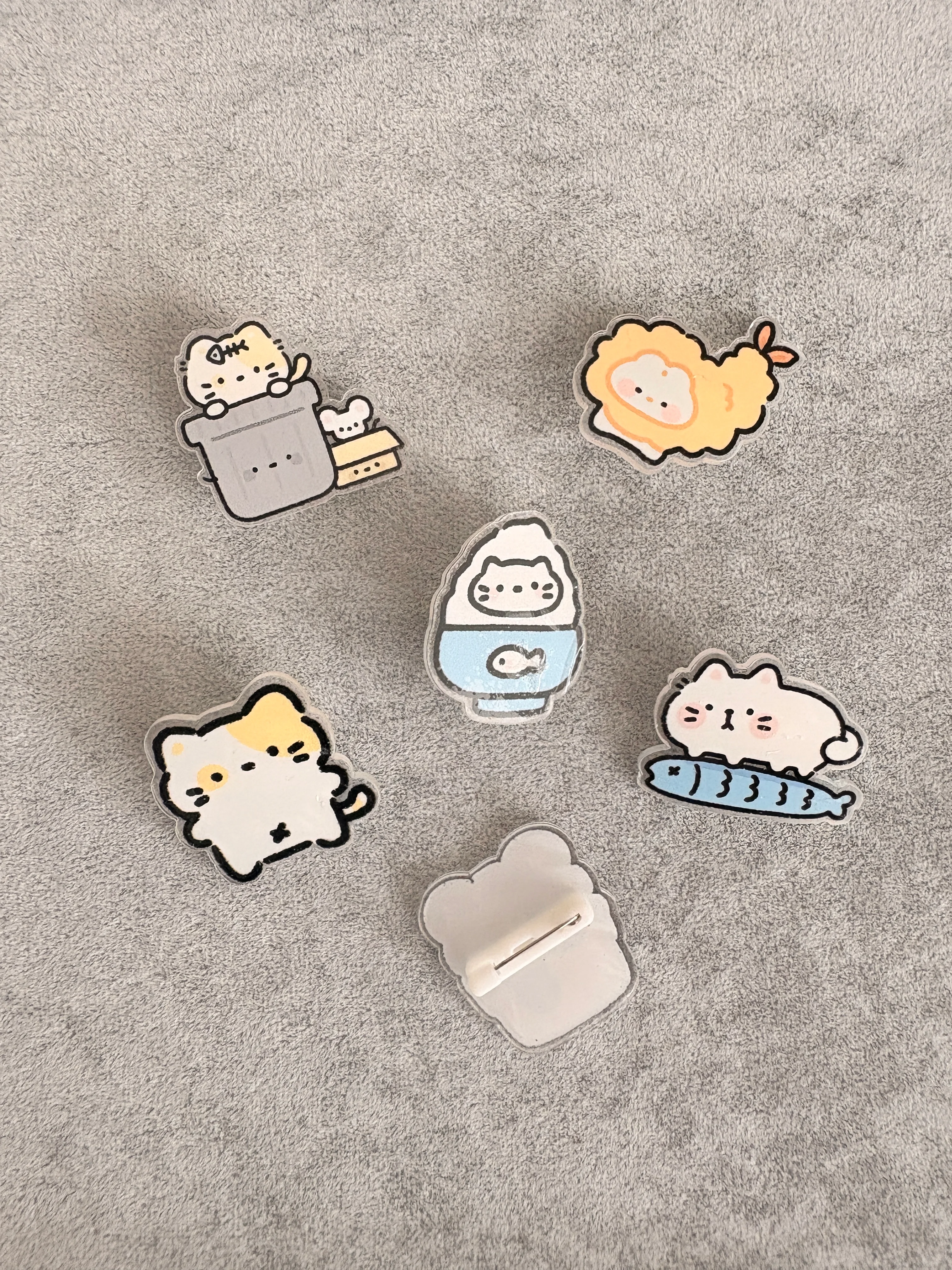 Sevimli Kedi ve Tatlı Karakterler Şeffaf Etiketli Rozet Seti (6’lı)