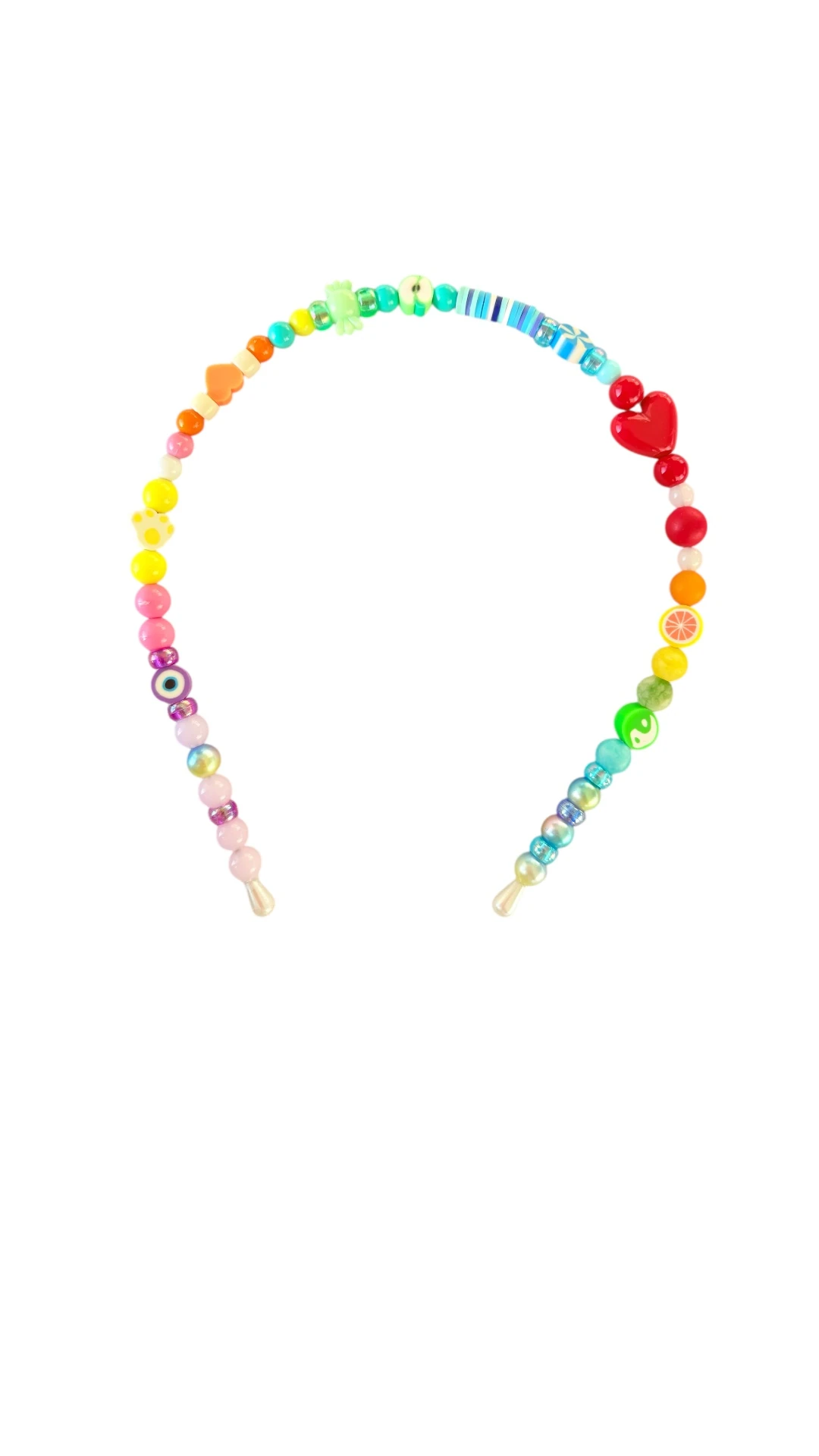 Gökkuşağı Renkli Figürlü El Yapımı Boncuklu Taç / Saç Bandı (Çiçekli, Kalpli, Meyveli)