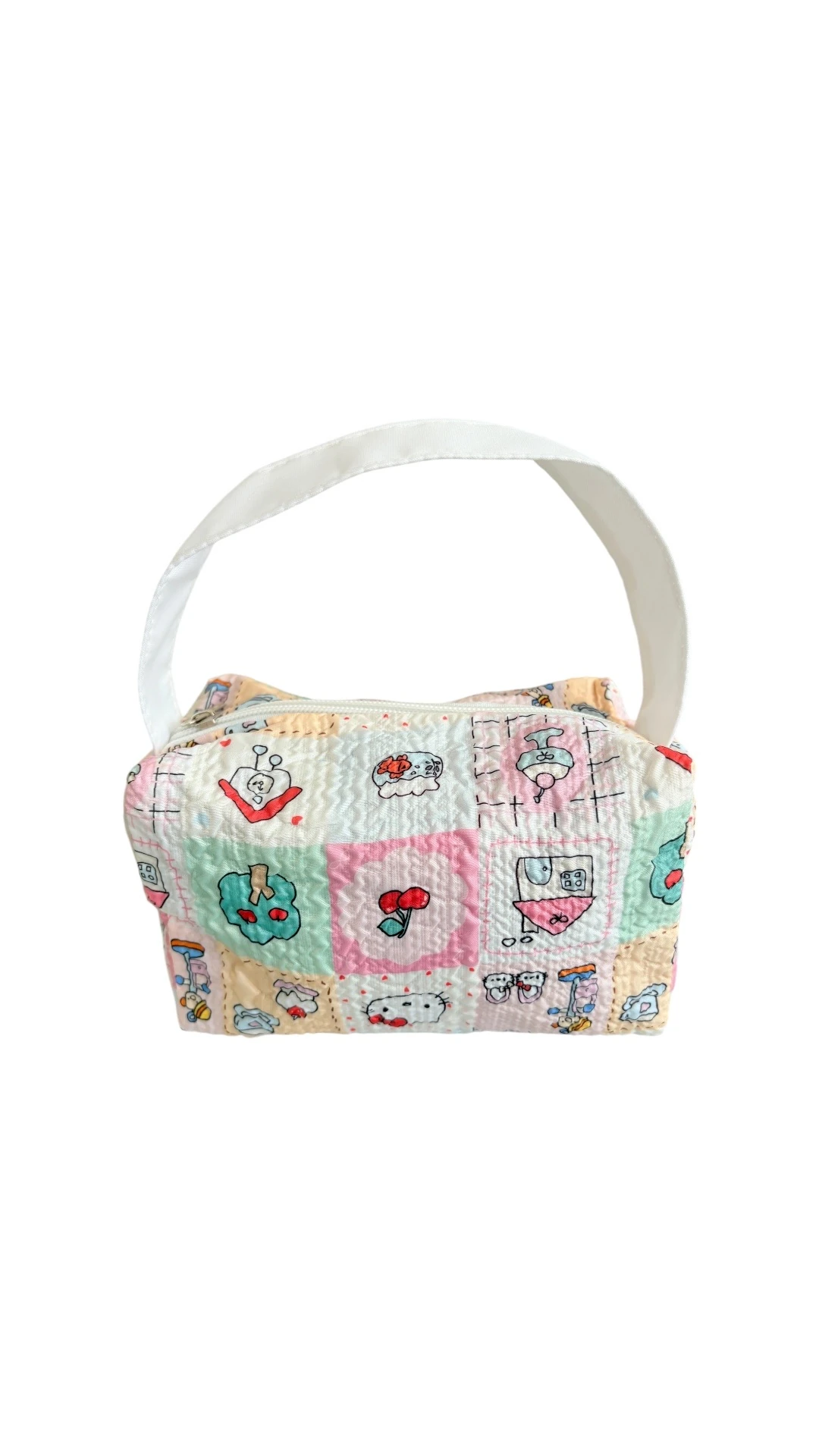 Pastel Patchwork Desenli Mini Çanta –  Makyaj ve Aksesuar Çantası