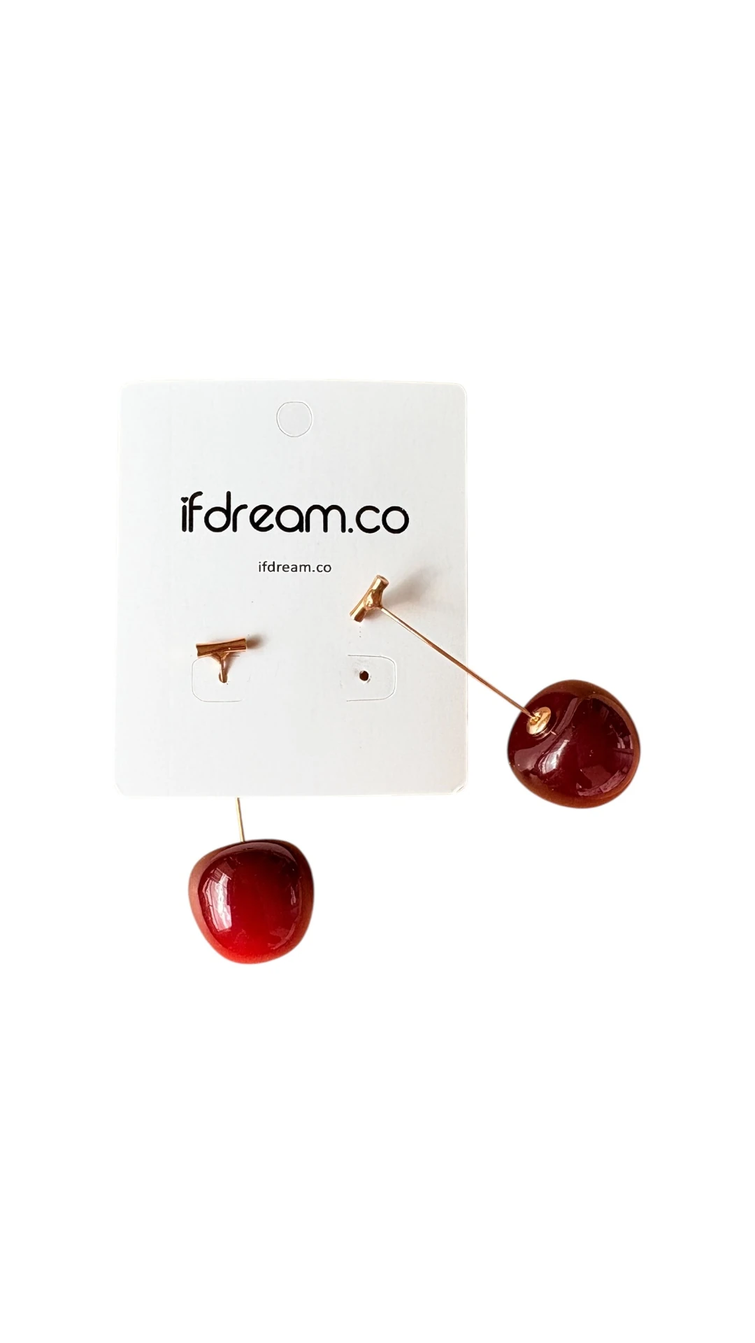 Kırmızı Kiraz Tasarımlı Uzun Sallantılı Küpe – Modern ve Şık Aksesuar