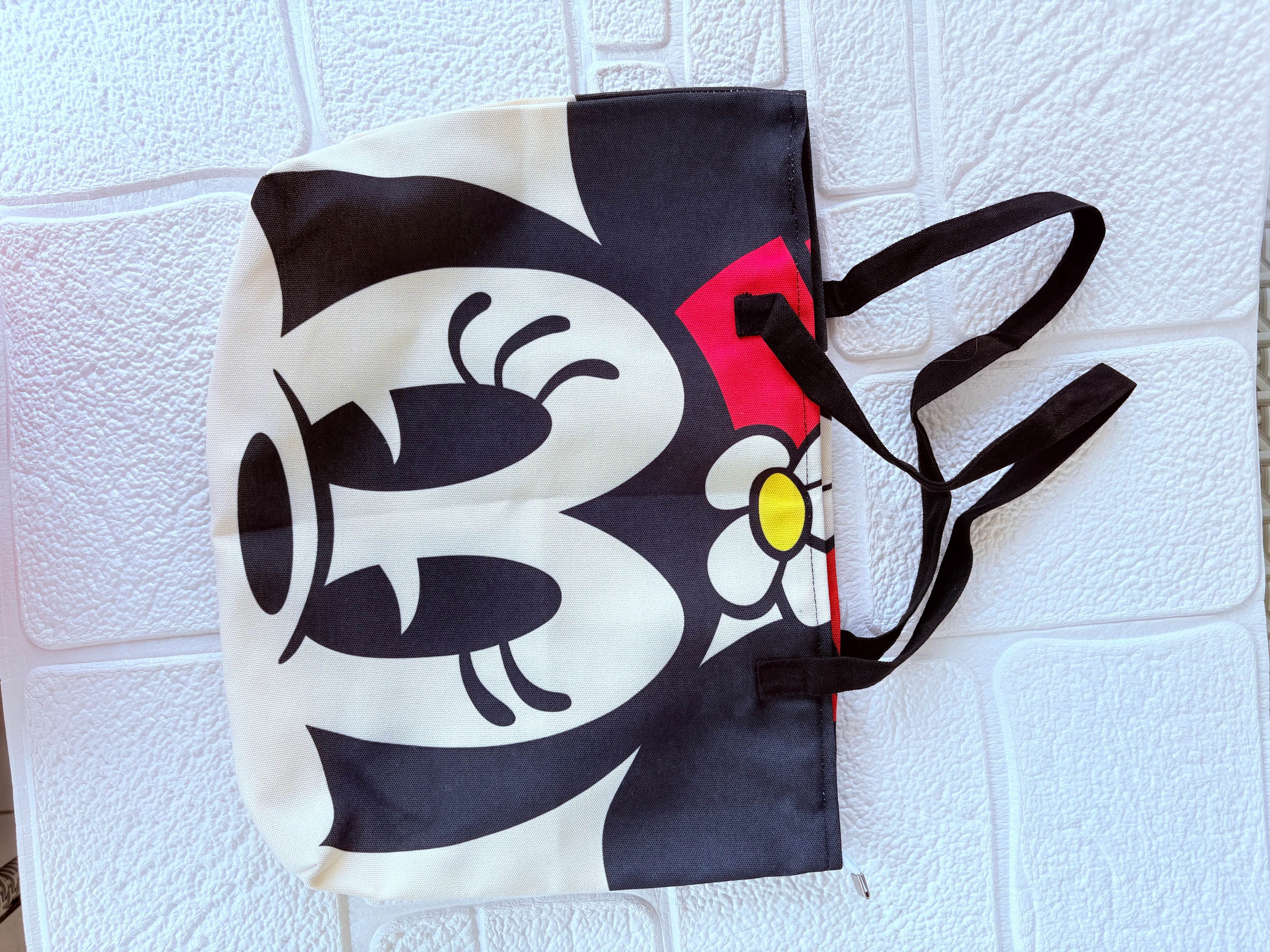 Minnie Mouse Siyah Bez Kanvas Büyük boy Çanta – Disney Desenli Kanvas Kumaş Çanta