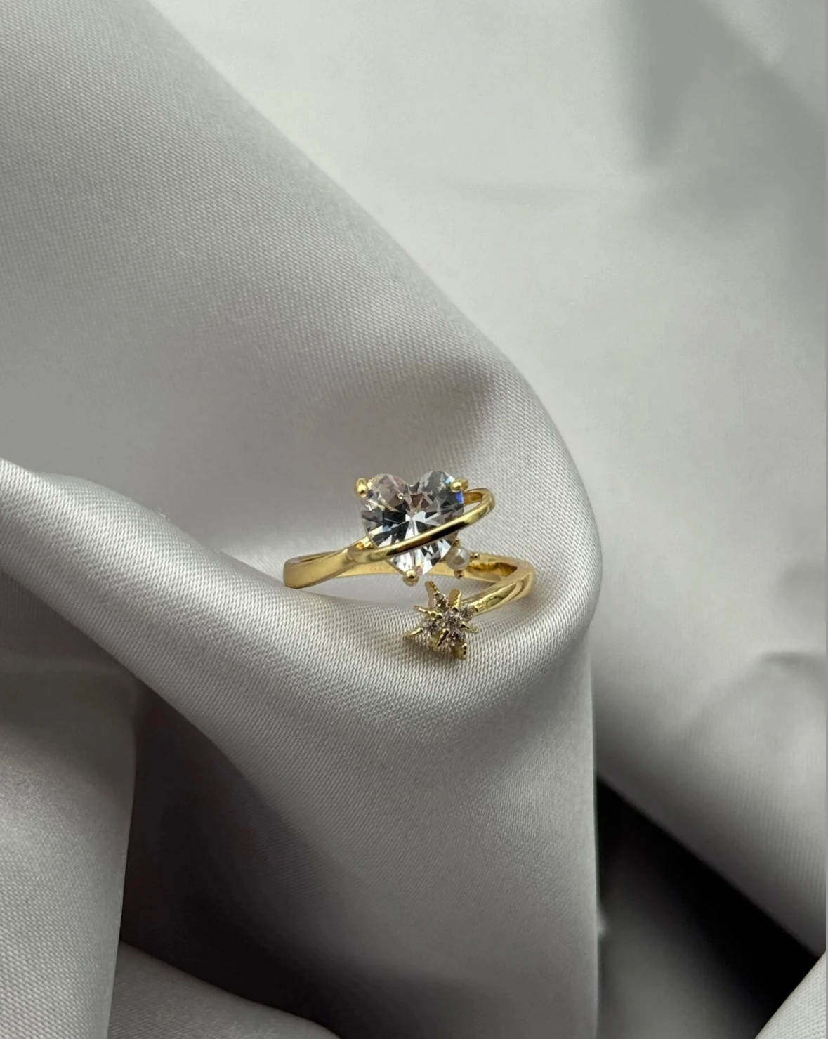 Altın Kaplama Taşlı Prenses Kalp Yıldız figürlü Yüzük-Ayarlanabilir