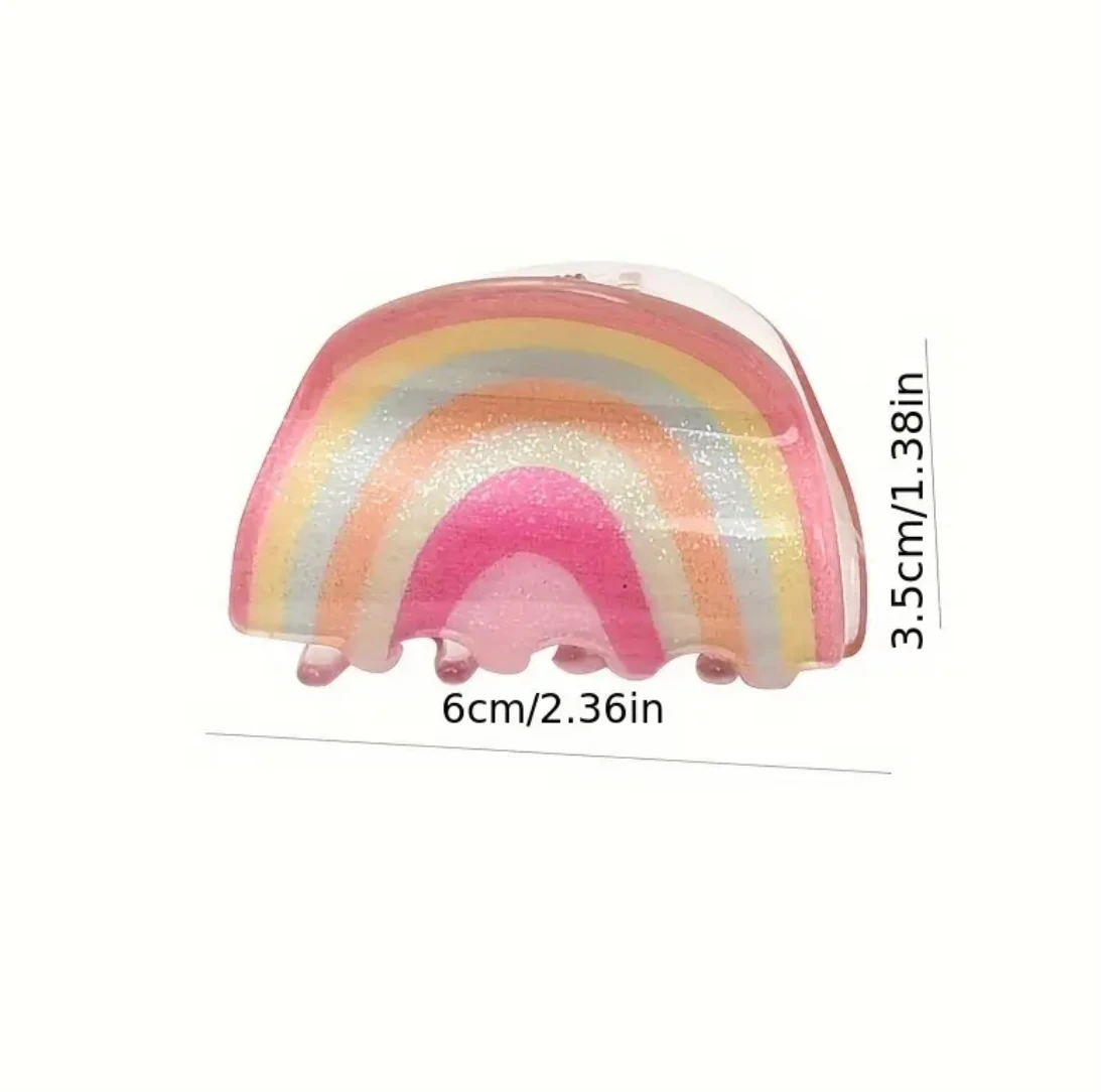 Gökkuşağı Simli Büyük Mandal Toka - Akrilik Pastel Renk Saç Klipsi