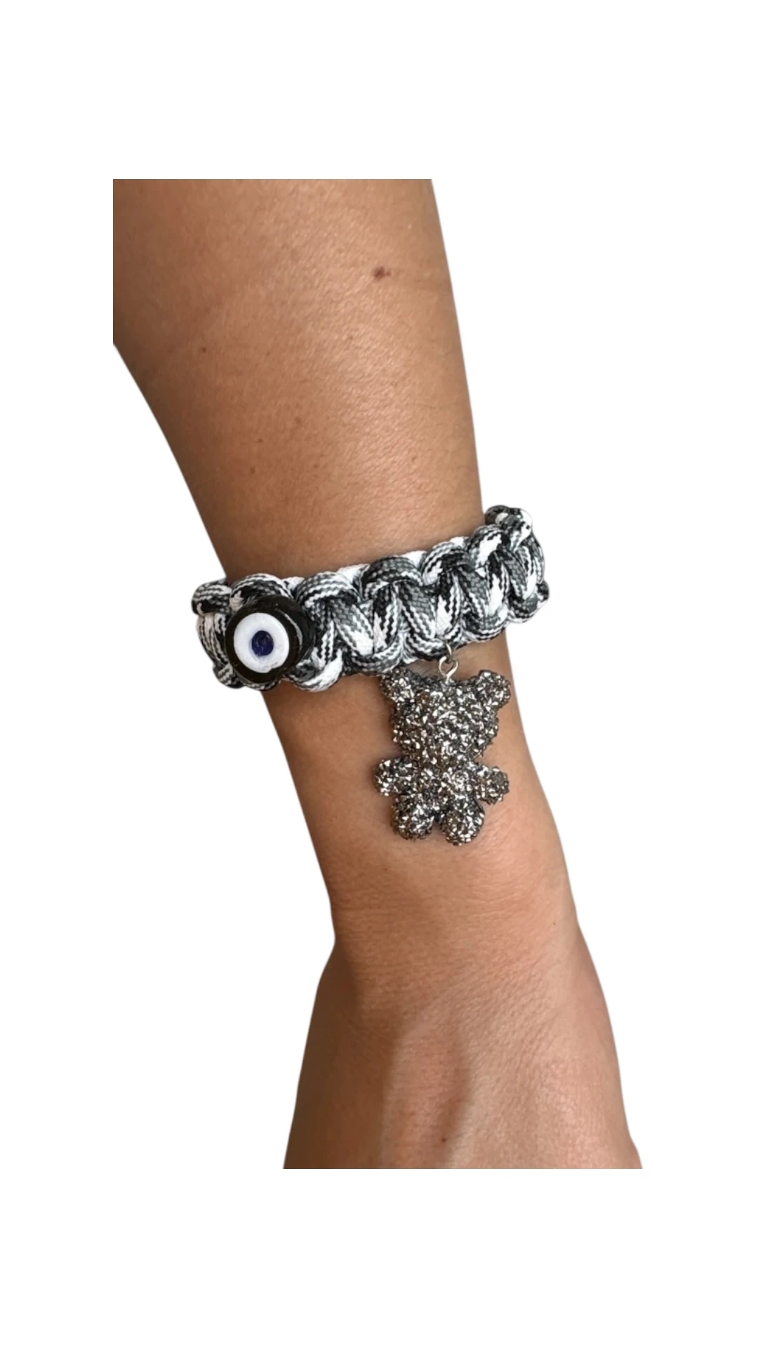 Örgü İp Üzeri Nazar Boncuklu ve Ayıcık Charm Bileklik