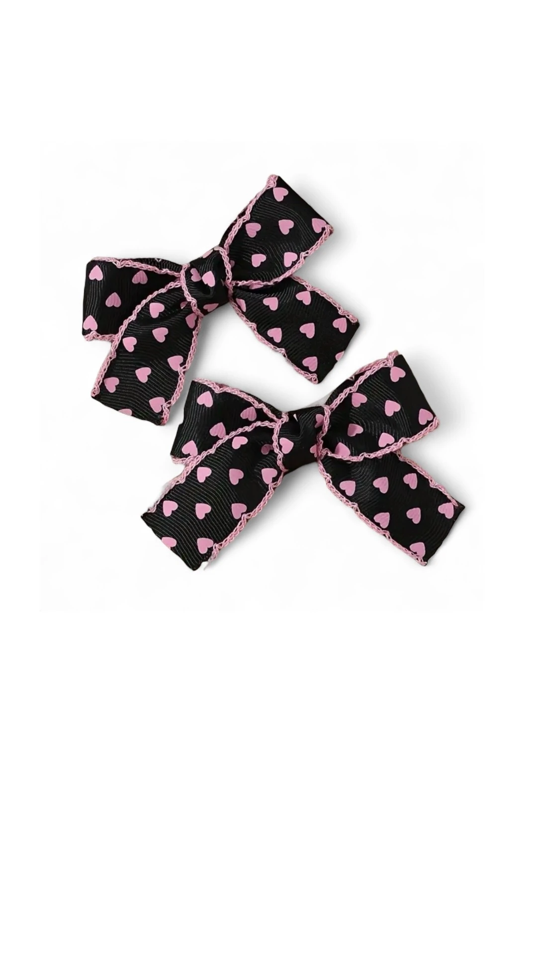 2'li Siyah Pembe Kalp Desenli Fiyonk Toka Seti - Grogren Kurdele Gotik Şık Klips