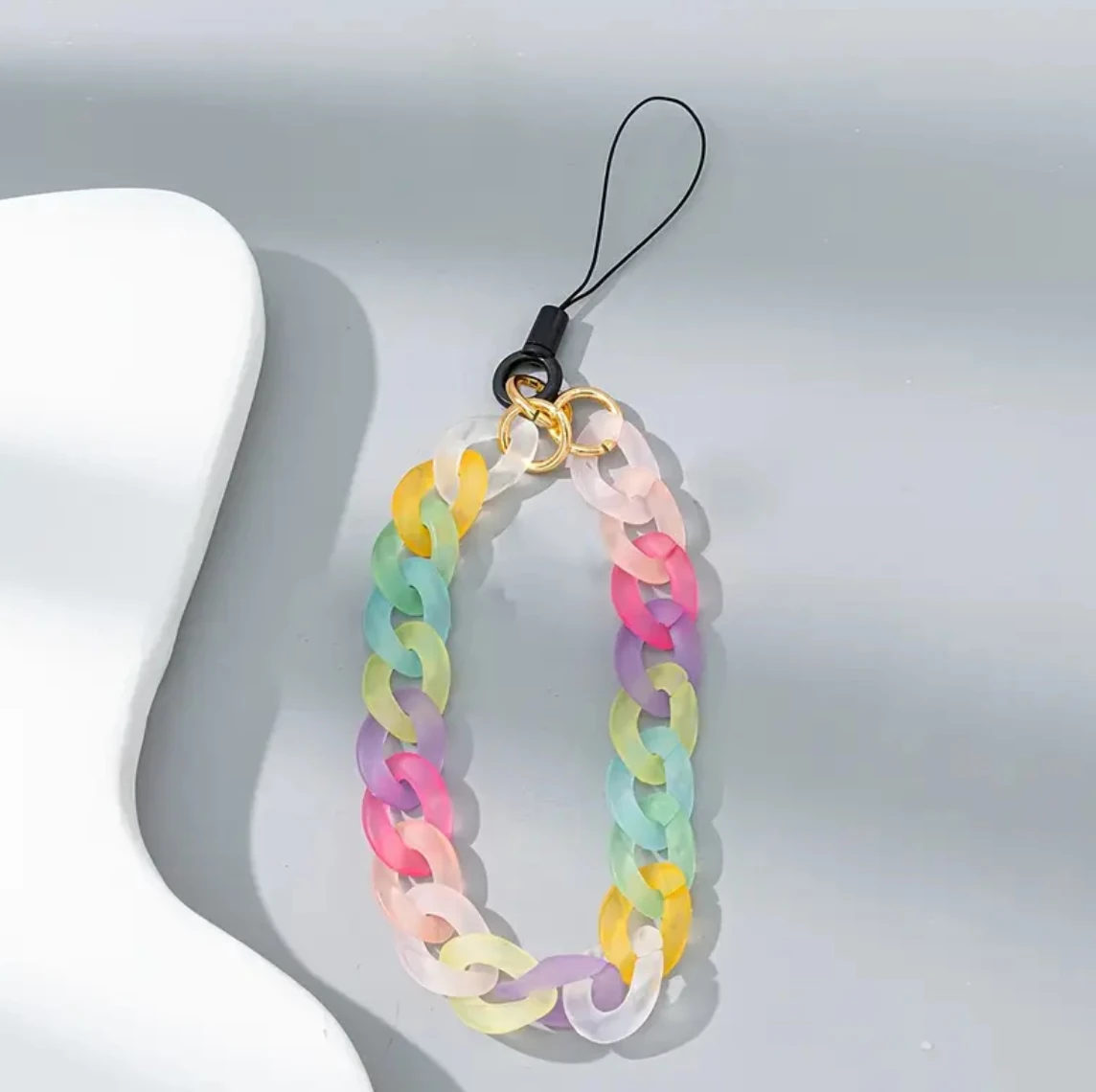 Gökkuşağı Pastel Renkli Akrilik Zincir Telefon Bilek Askısı / El Kayışı
