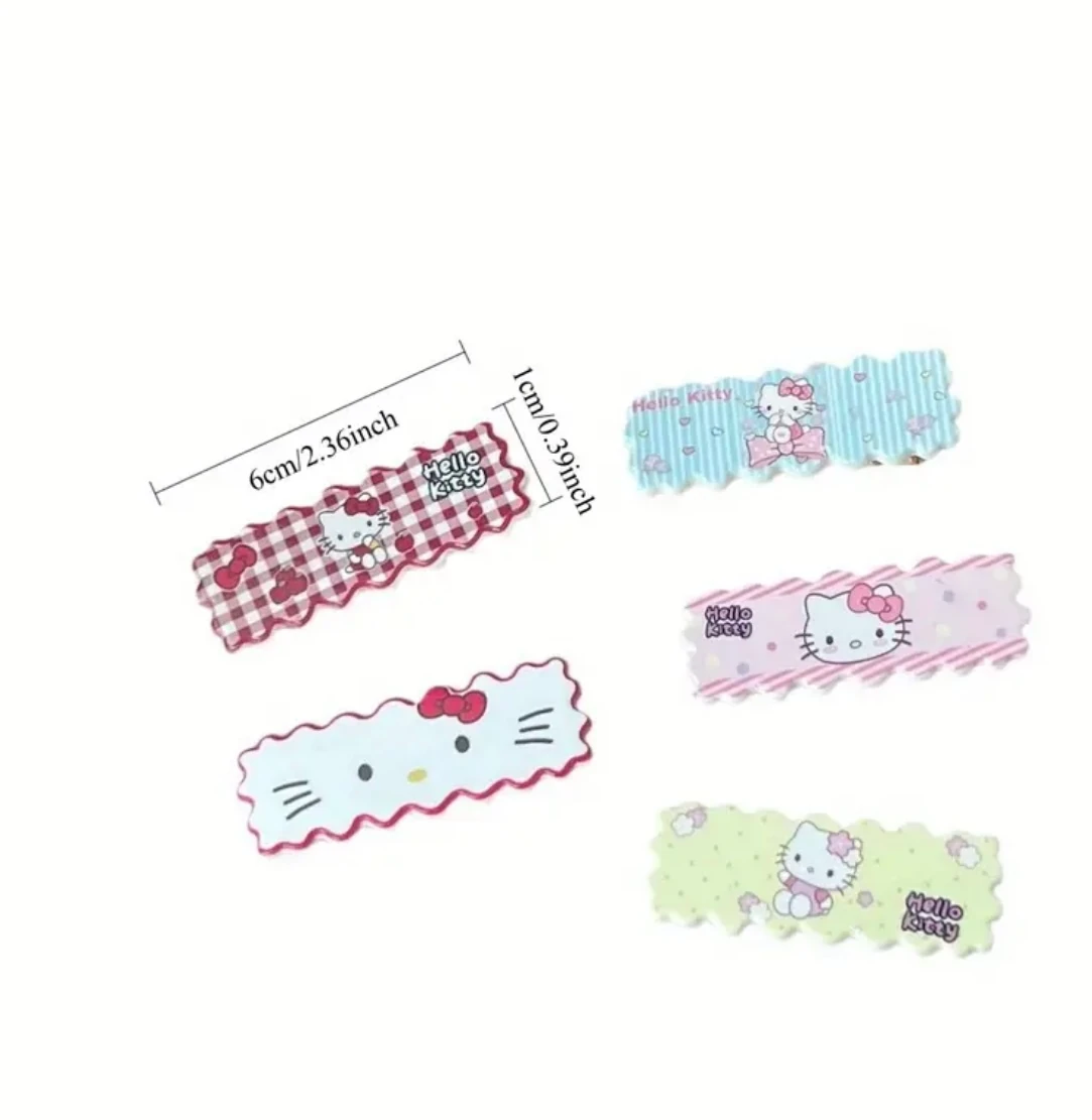 5'li Hello Kitty Koleksiyonu: Pastel ve Canlı Desenli Dalgalı Çıtçıt Toka Seti