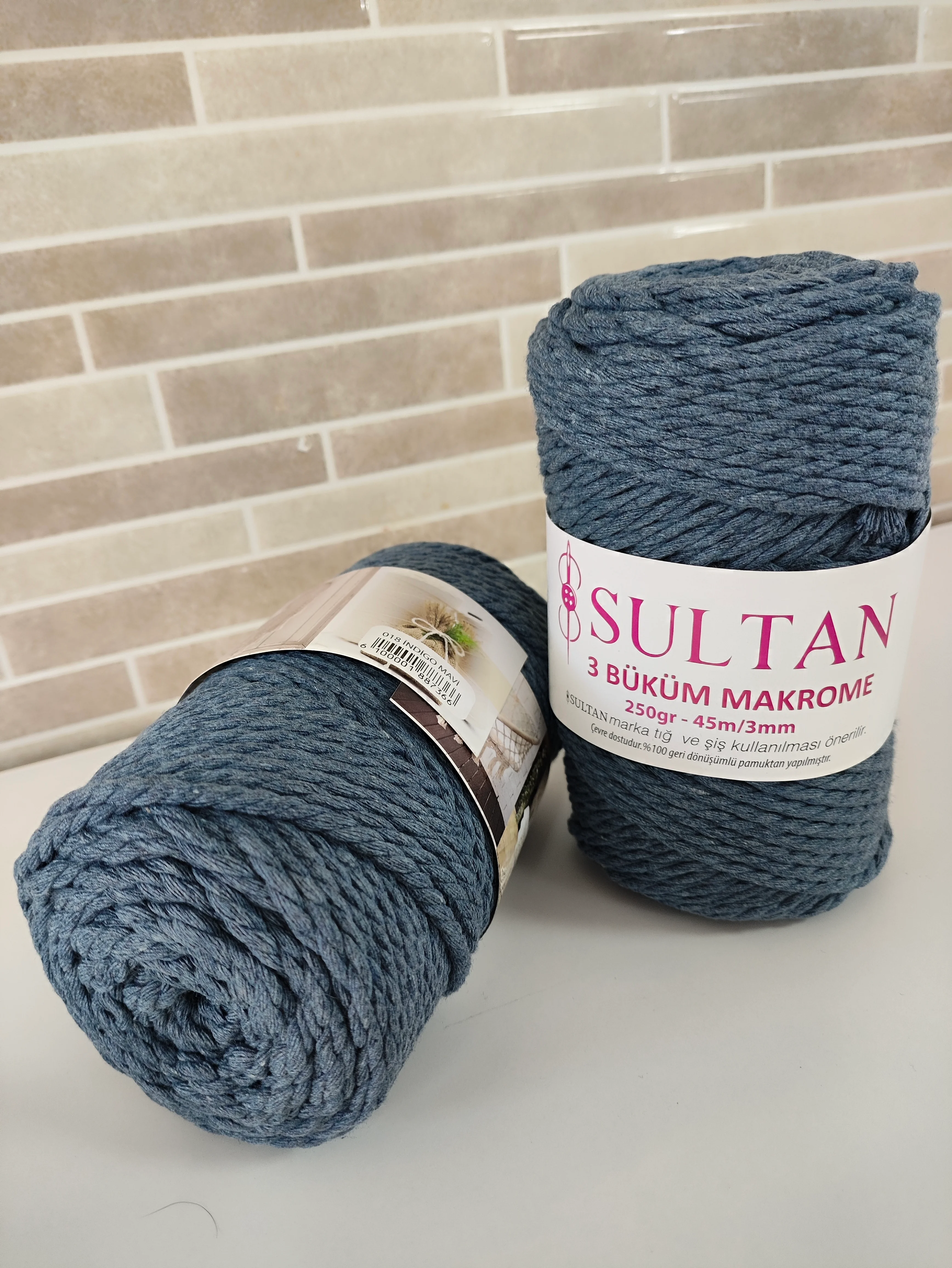 Sultan 3 Büküm Makrome-018 İndigo Mavi (2'li paket)
