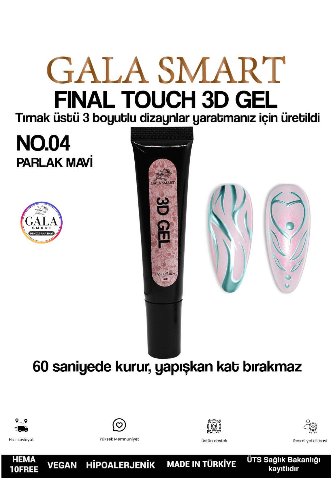 3D 3 Boyutlu Nail Art Jeli  - 04 PARLAK MAVİ