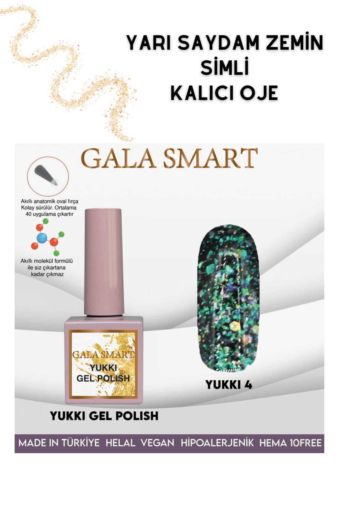 Yarı Şeffaf Zemin Simli Yukki Kalıcı Ojeler - YUKKI 4