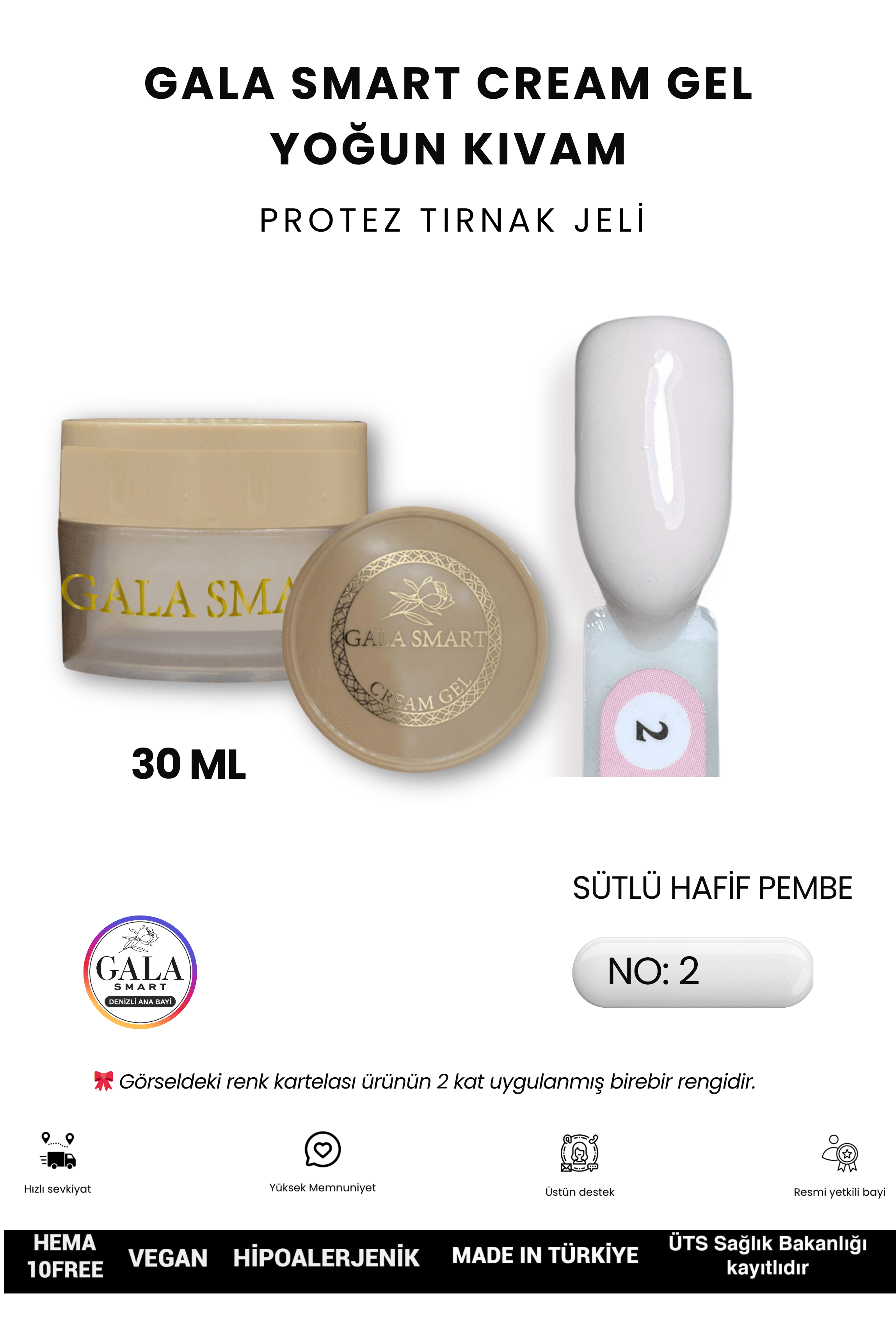 YOĞUN KIVAMLI GALA PROTEZ TIRNAK JELİ  - 02 SÜTLÜ HAFİF PEMBE - 30 ML