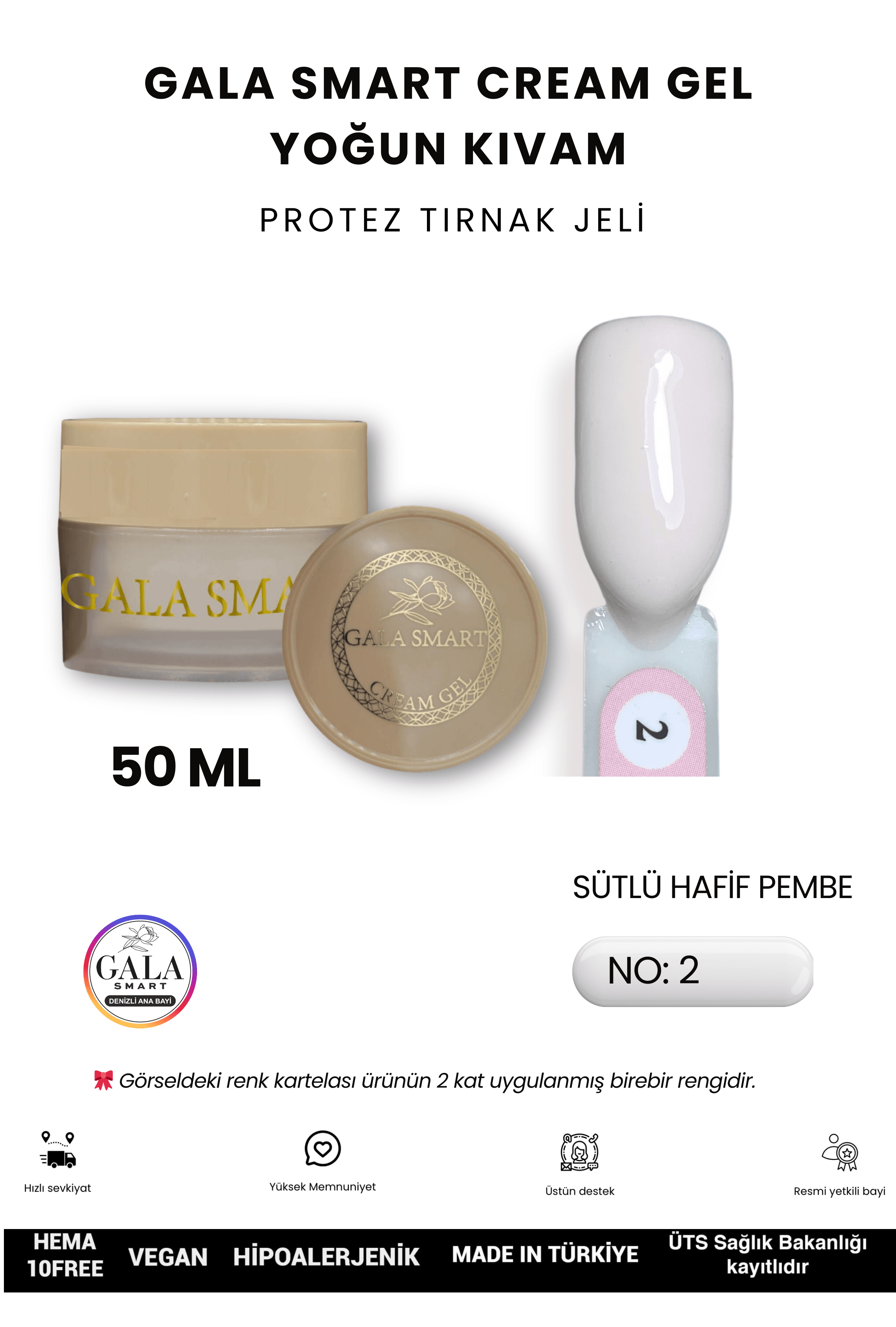 YOĞUN KIVAMLI GALA PROTEZ TIRNAK JELİ  - 02 SÜTLÜ HAFİF PEMBE - 50 ML