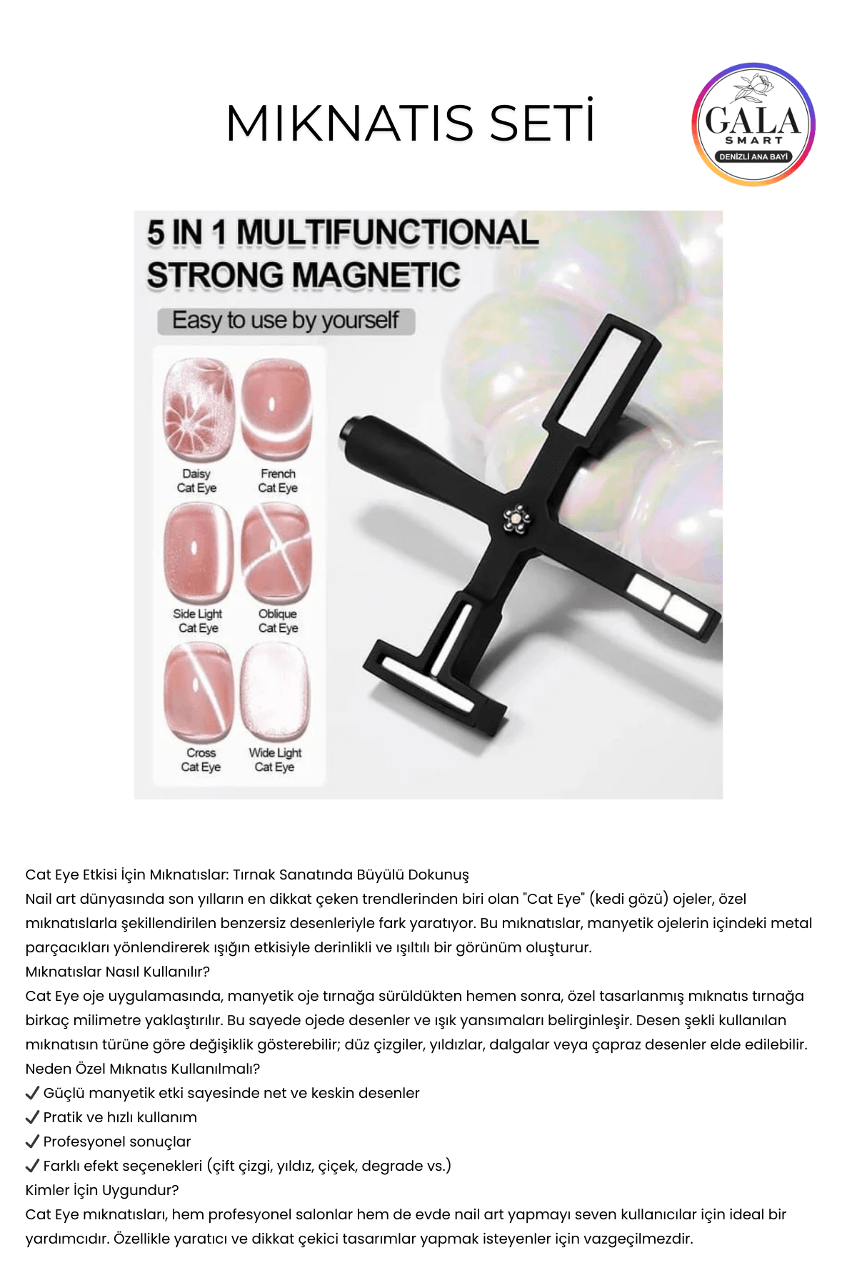 Magnet Mıknatıs Kedi Gözü Kalıcı Oje İçin - 5IN1 MULTIFUNCTIONAL MIKNATIS - SİYAH
