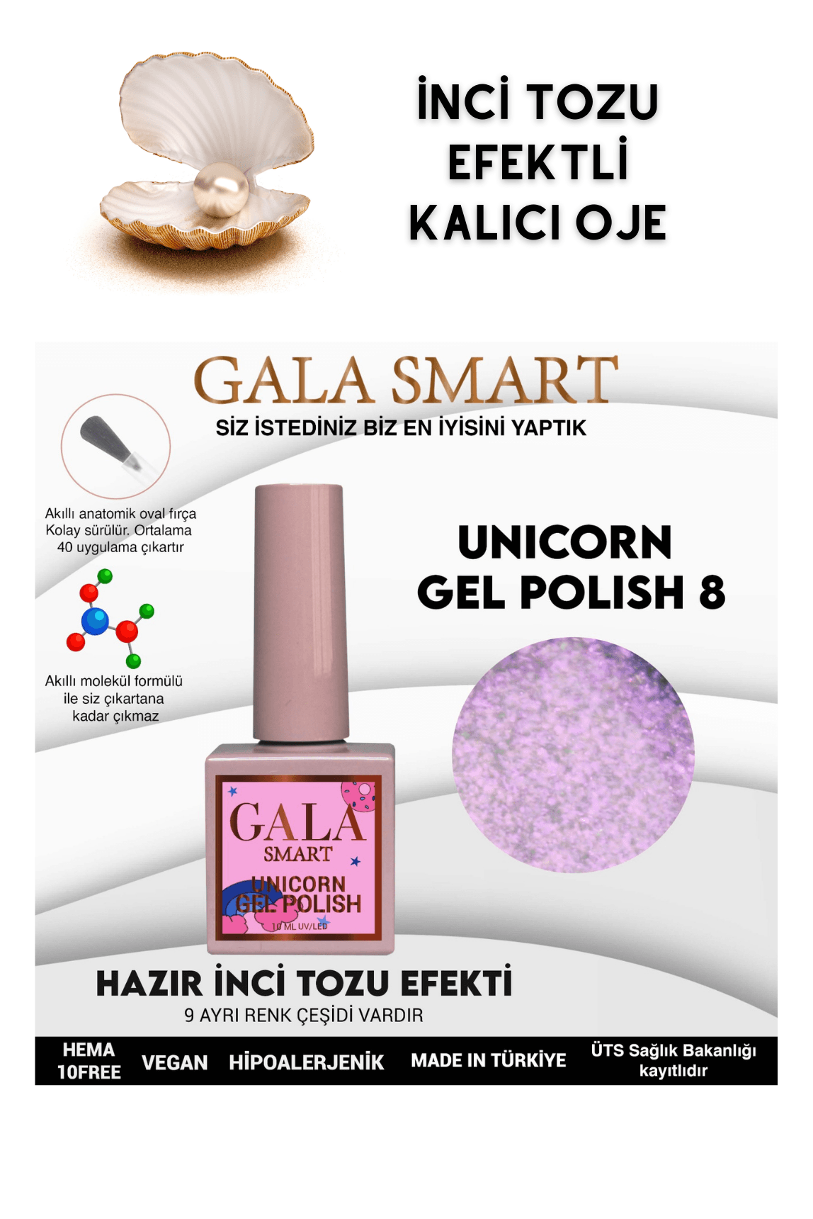 İNCİ TOZU EFEKTLİ UNICORN KALICI OJE  - U8