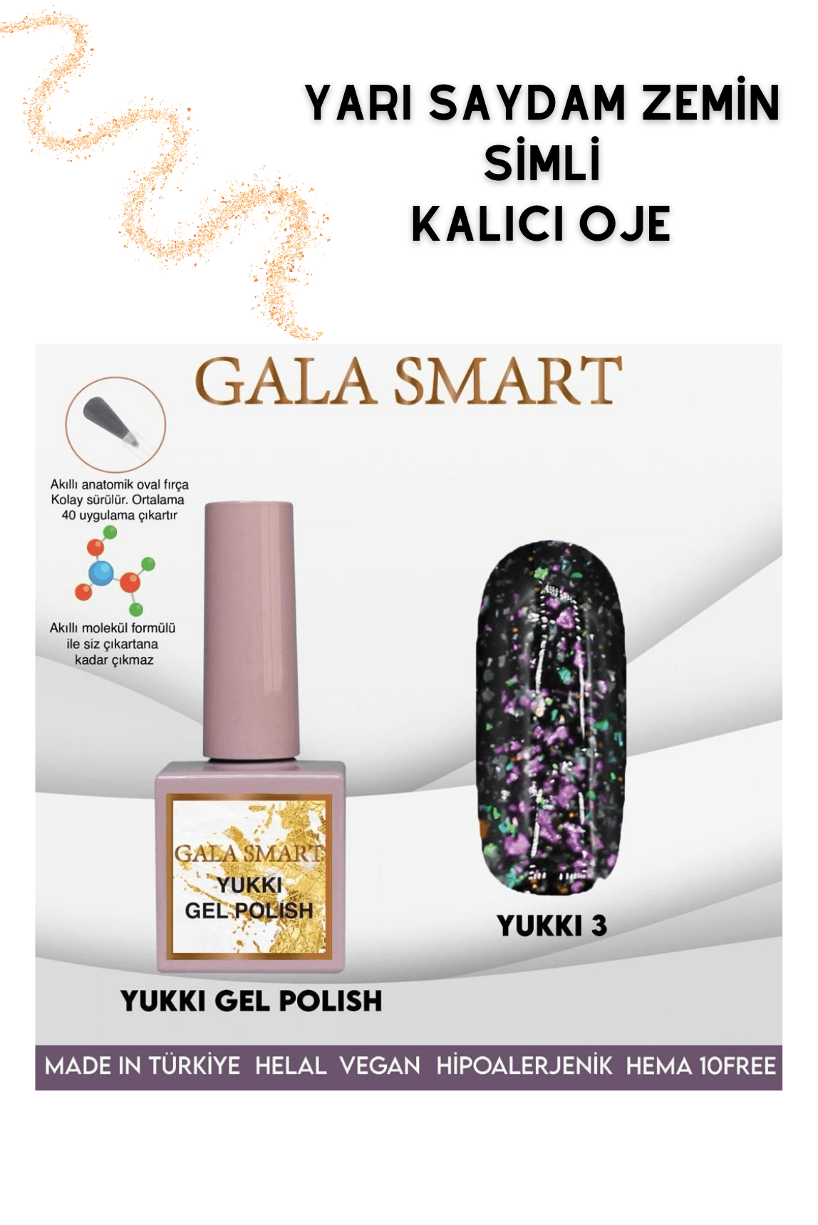 Yarı Şeffaf Zemin Simli Yukki Kalıcı Ojeler - YUKKI 3