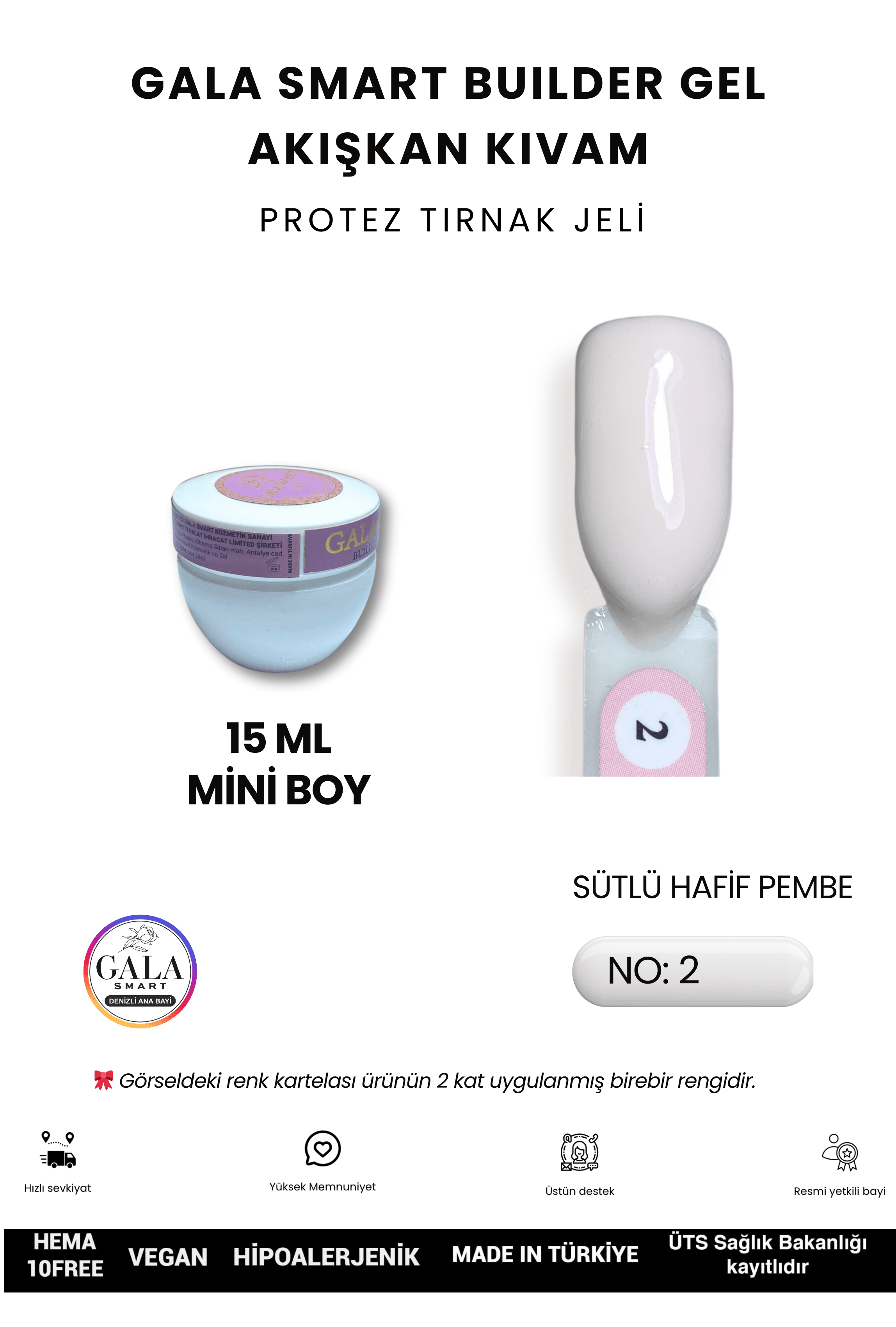 AKIŞKAN KIVAMLI GALA PROTEZ TIRNAK JELİ - 02 SÜTLÜ HAFİF PEMBE - 15 ML