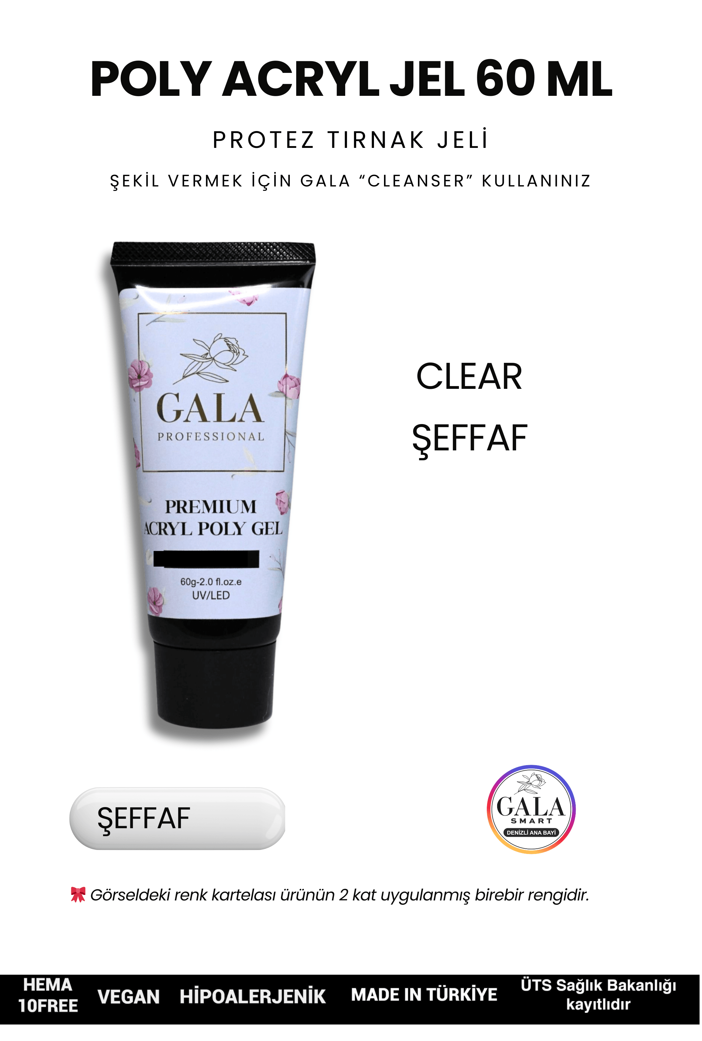 ACRYL POLY JEL PREMIUM 60 ML PROTEZ TIRNAK JELİ - ŞEFFAF