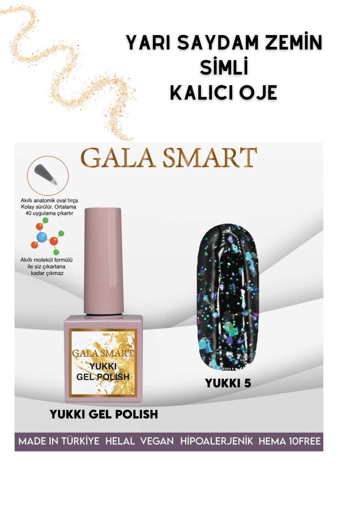 Yarı Şeffaf Zemin Simli Yukki Kalıcı Ojeler - YUKKI 5