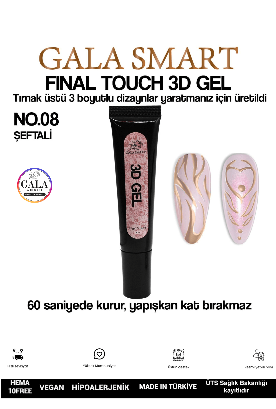 3D 3 Boyutlu Nail Art Jeli  - 08 ŞEFTALİ